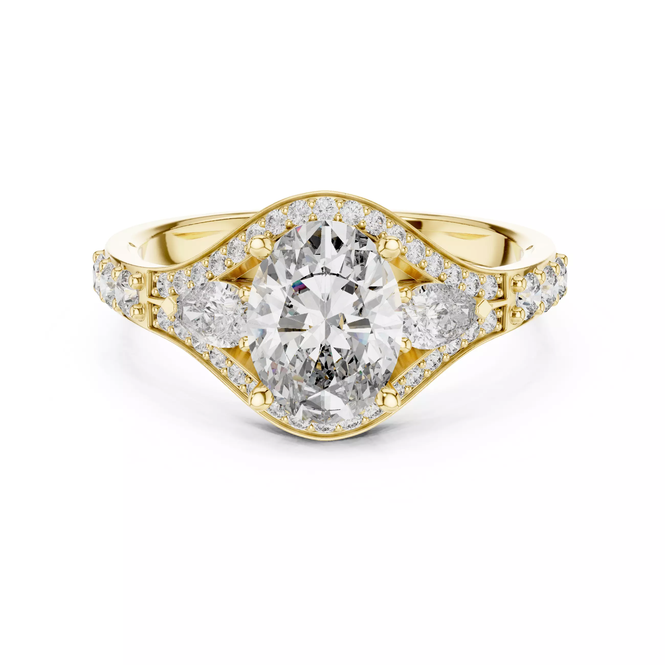 Oval Pear Round Diamond Engagement Wedding Ring 3DM STL Video 3D print model_1