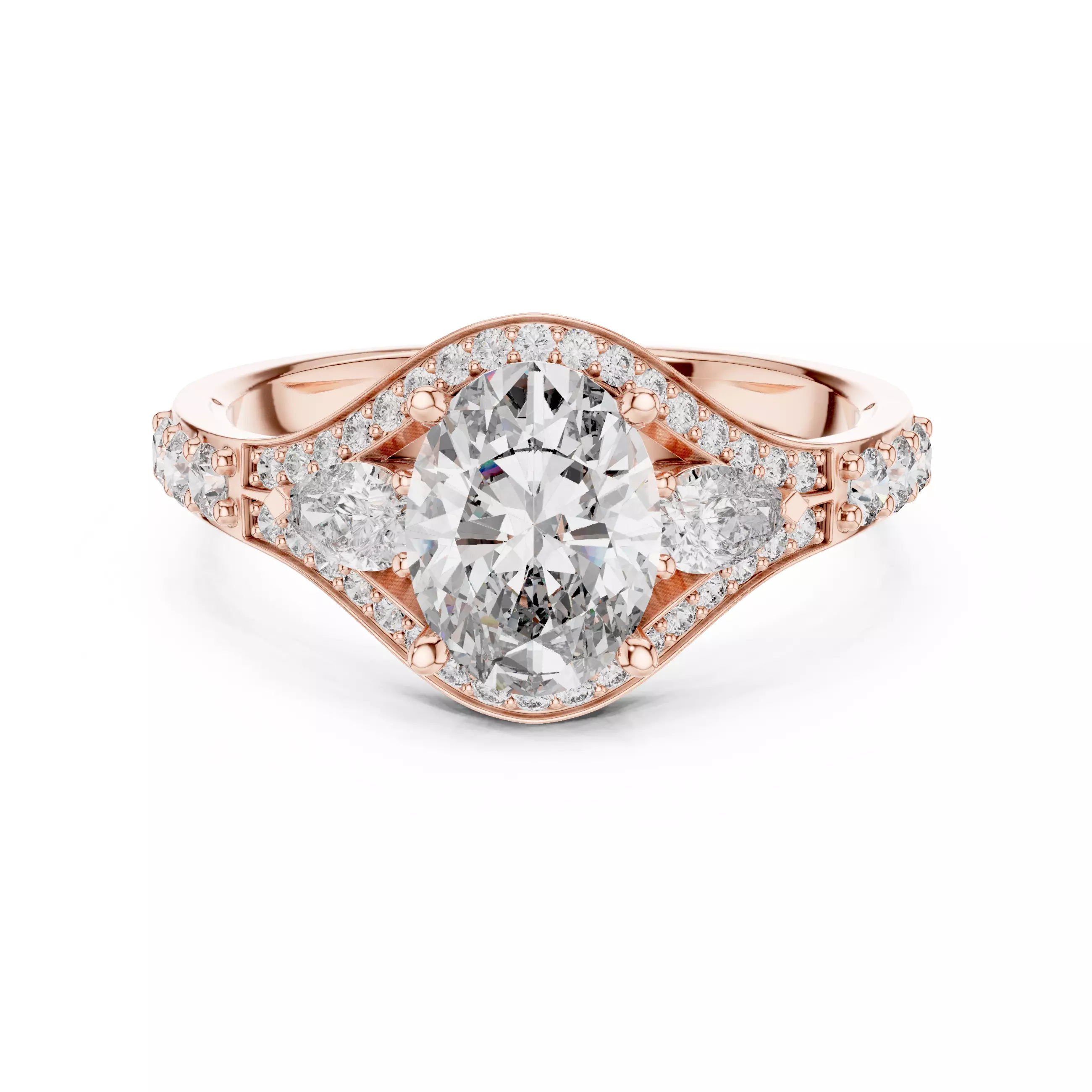 Oval Pear Round Diamond Engagement Wedding Ring 3DM STL Video 3D print model_0