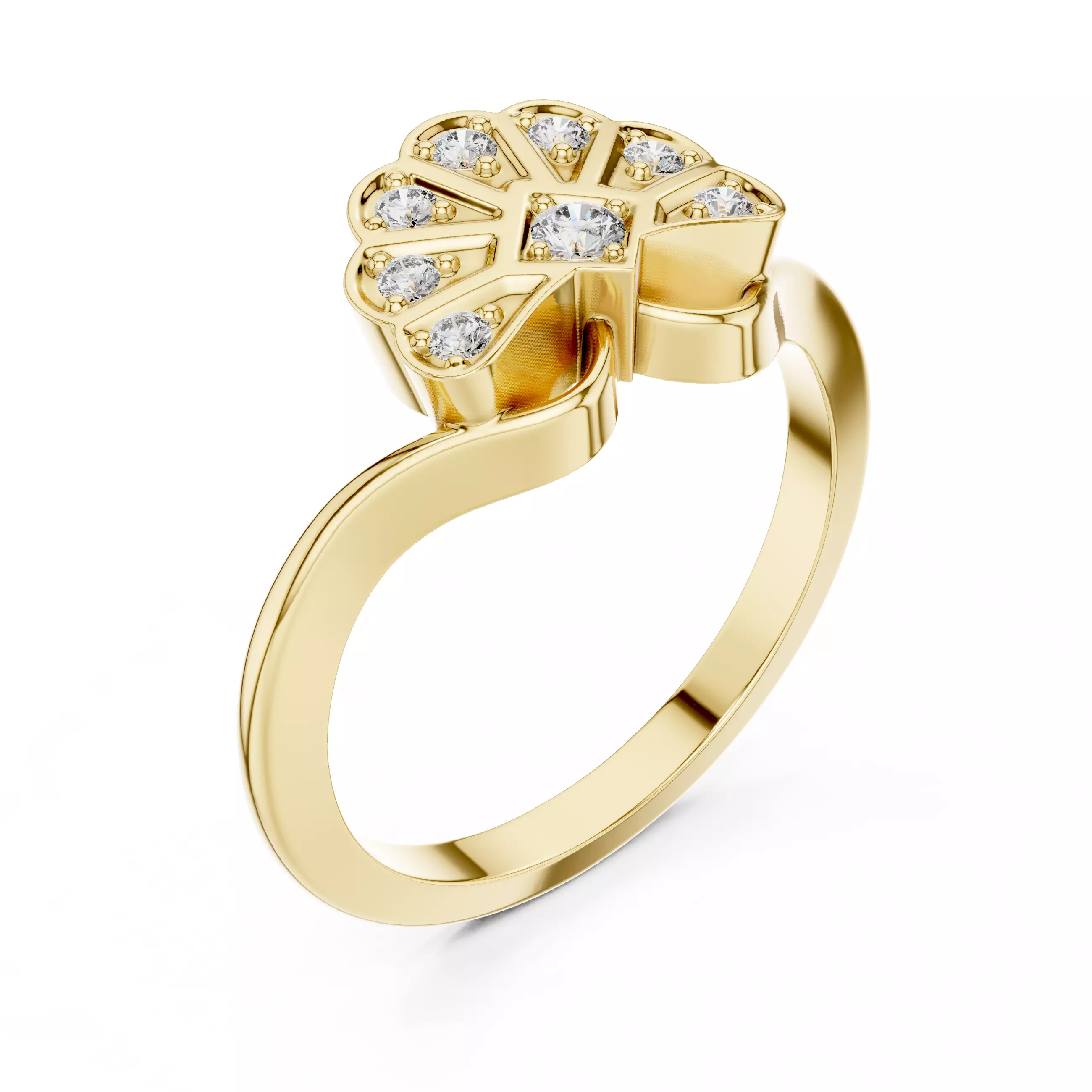 Round Cut  Diamond Floral Engagement Wedding Ring 3DM STL Video 3D print model_7