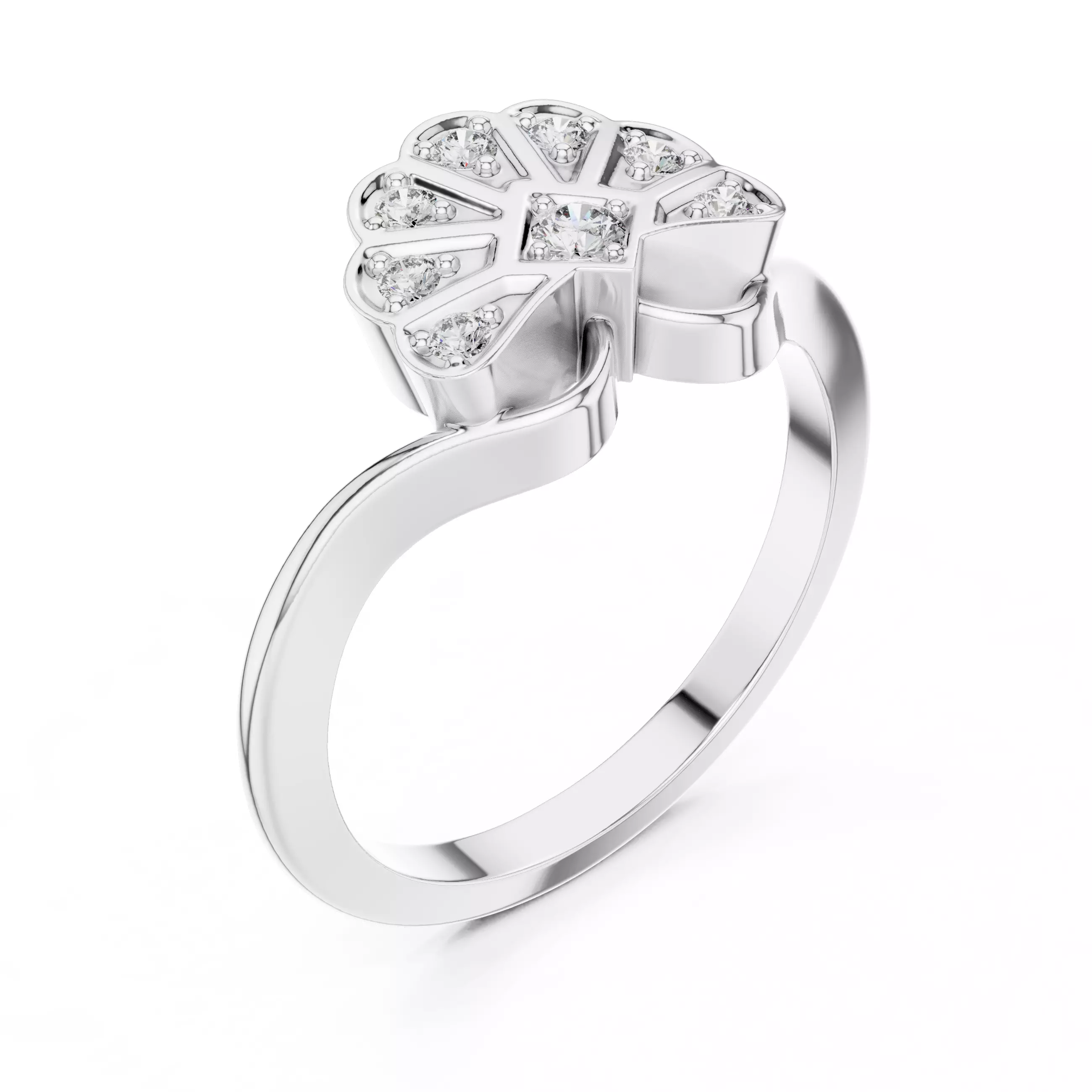 Round Cut  Diamond Floral Engagement Wedding Ring 3DM STL Video 3D print model_10