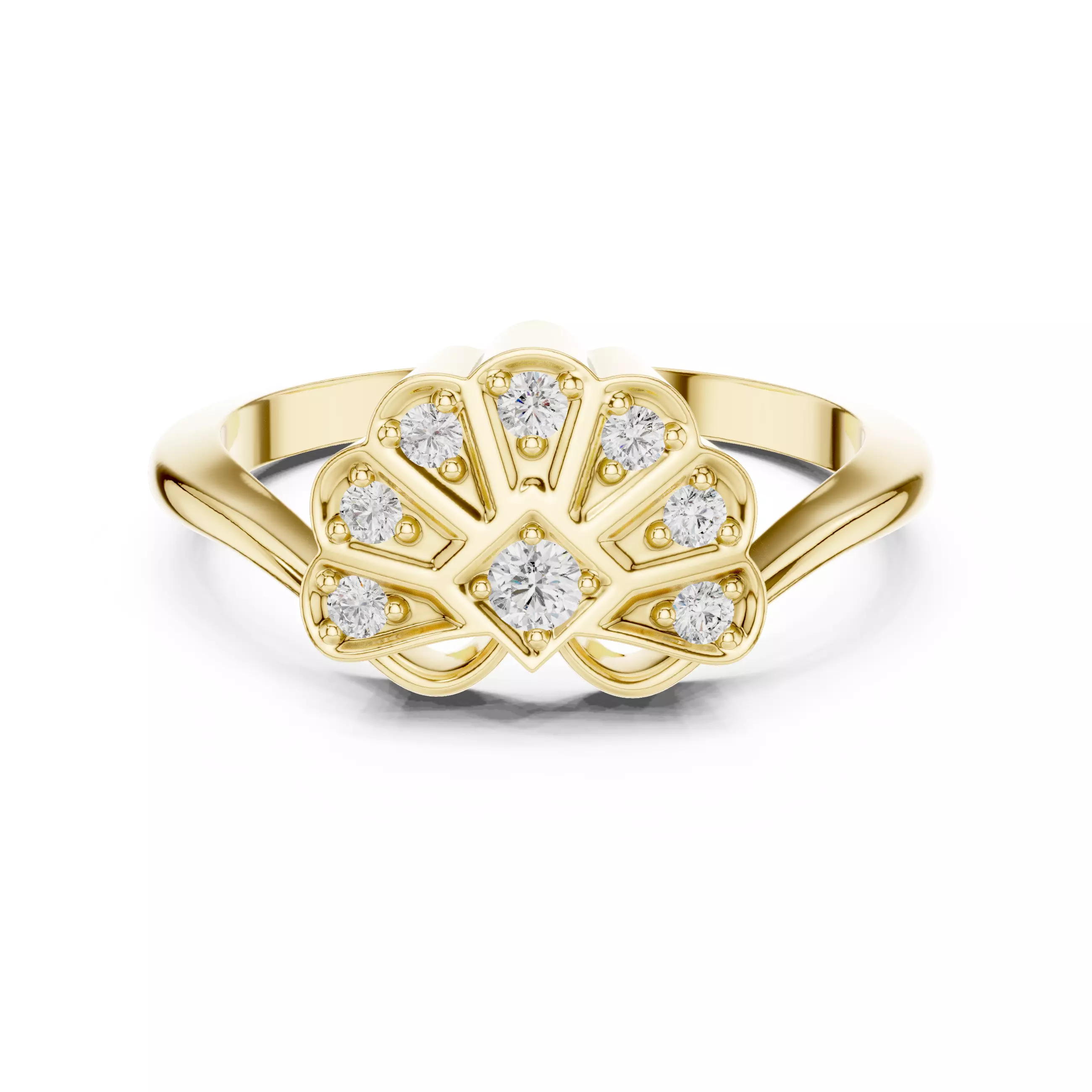 Round Cut  Diamond Floral Engagement Wedding Ring 3DM STL Video 3D print model_1