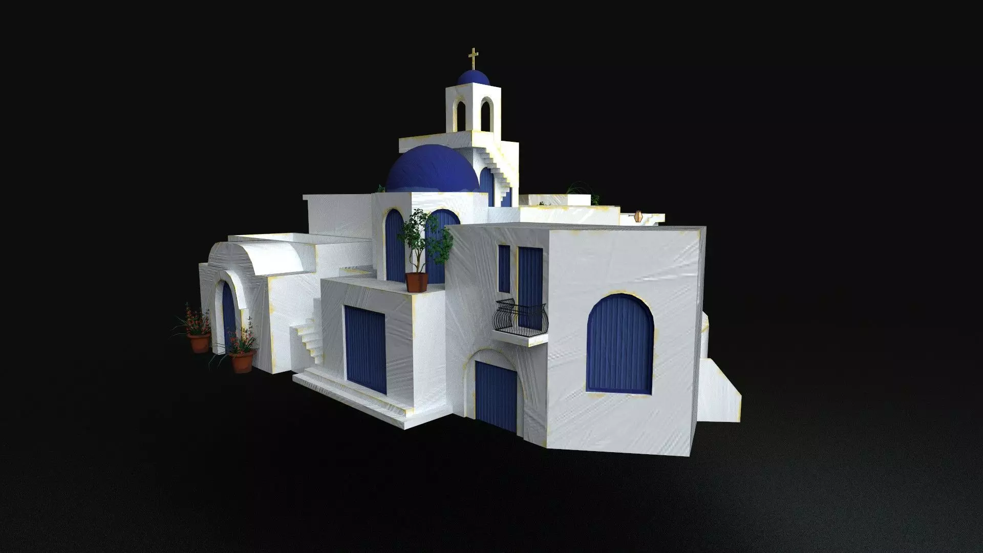 Stylized Mediterranean Town  Low-poly 3D model_0