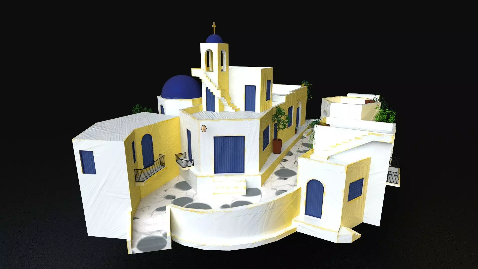 Stylized Mediterranean Town  Low-poly 3D model_2