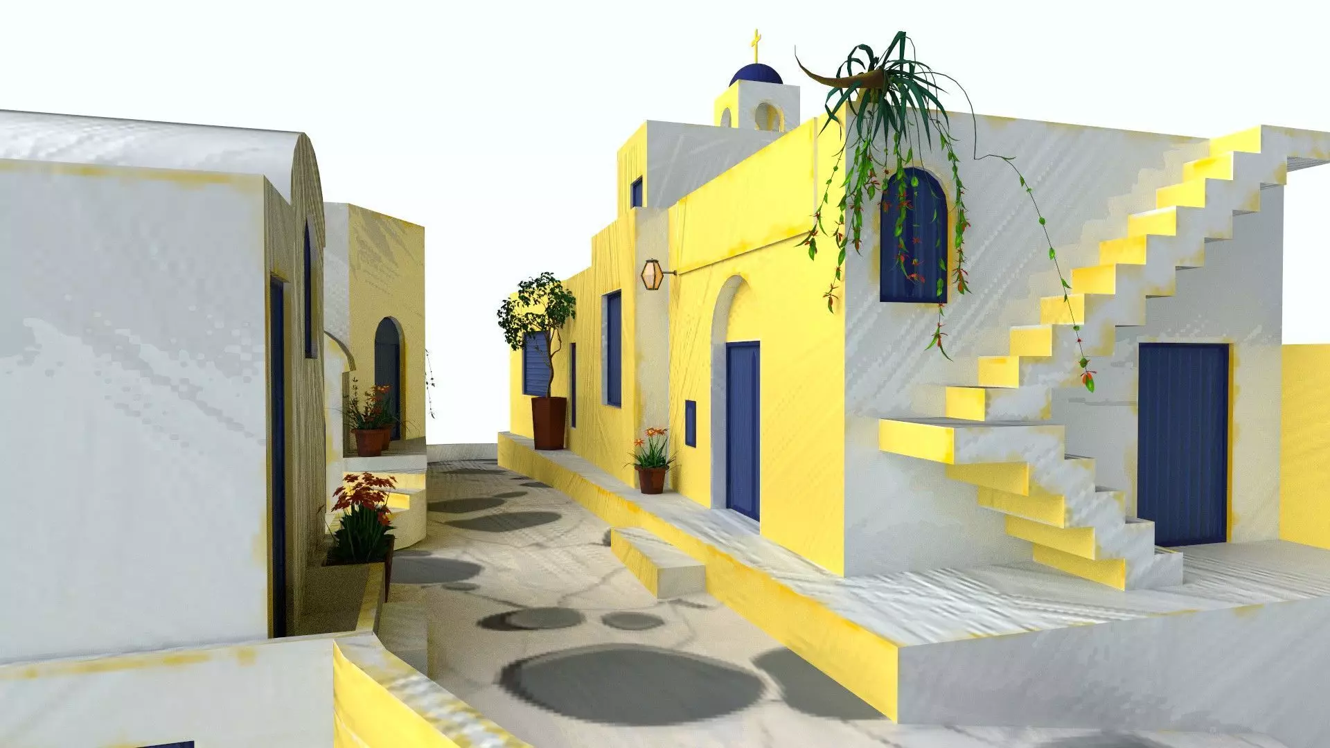 Stylized Mediterranean Town  Low-poly 3D model_1