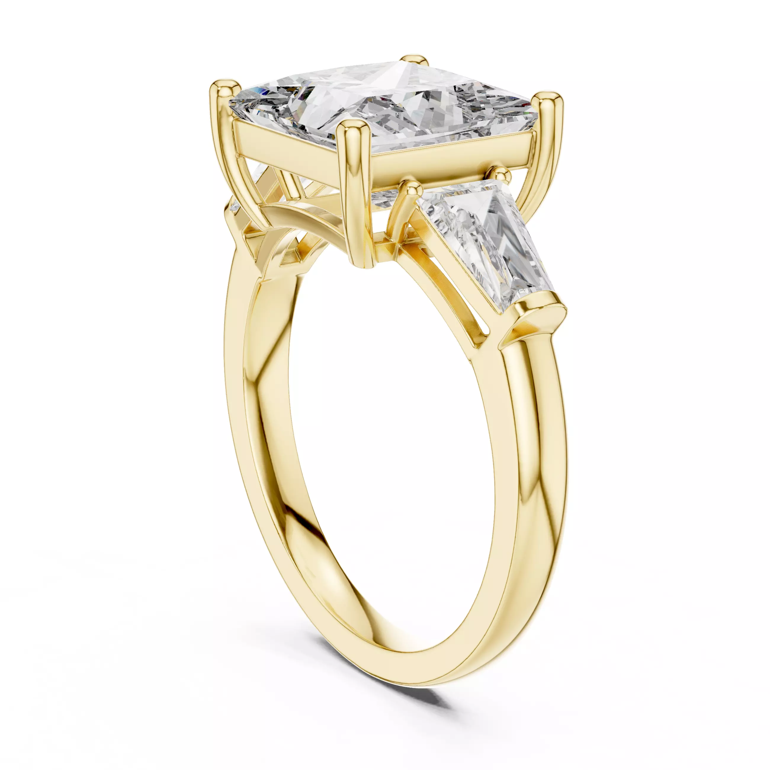 Three Stone Princess and Taper Baguette Woman Ring 3DM STL Video 3D print model_6