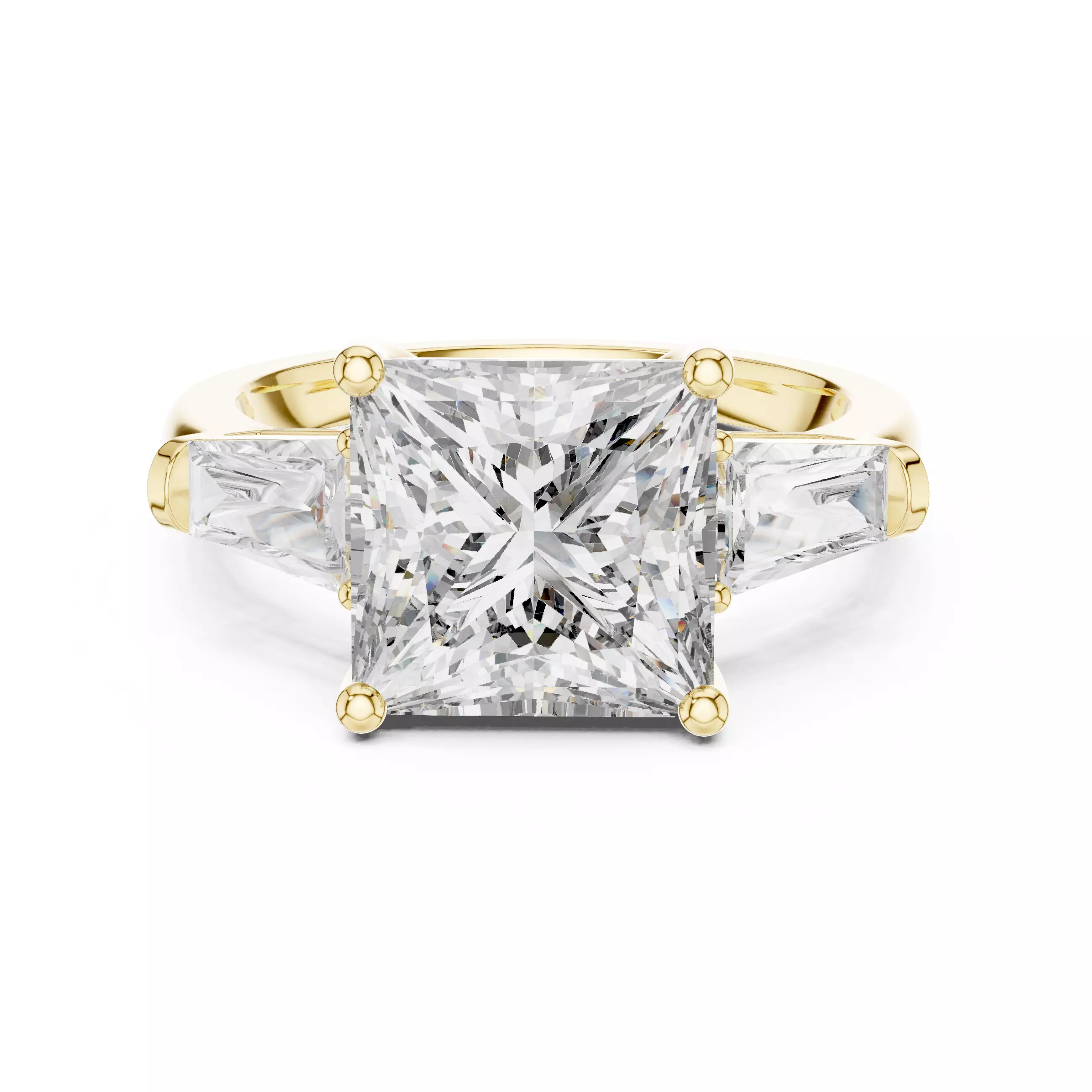 Three Stone Princess and Taper Baguette Woman Ring 3DM STL Video 3D print model_1