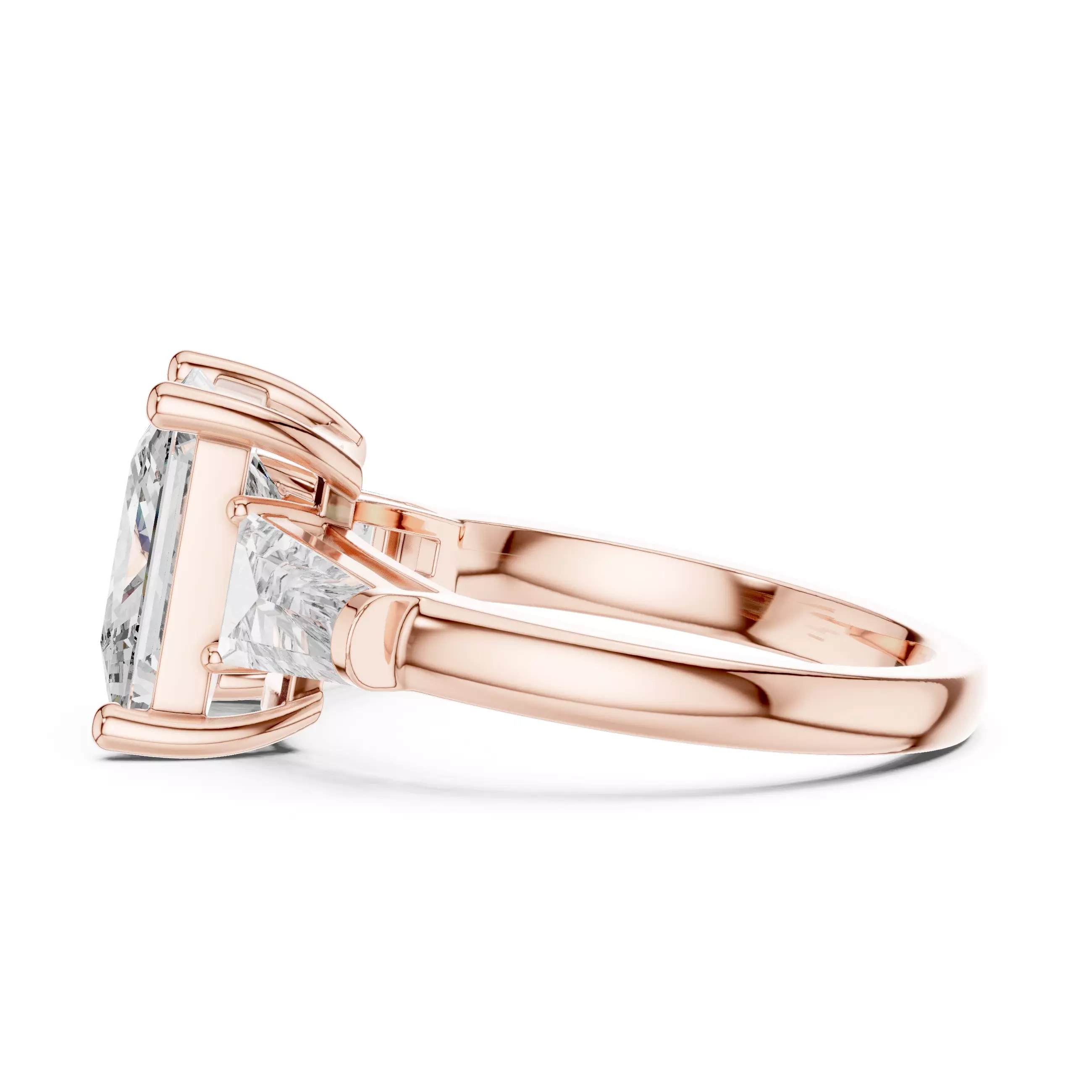 Three Stone Princess and Taper Baguette Woman Ring 3DM STL Video 3D print model_5