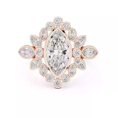 Bezel Set Marquise Round Cluster Diamond Ring 3DM STL Video 3D print model