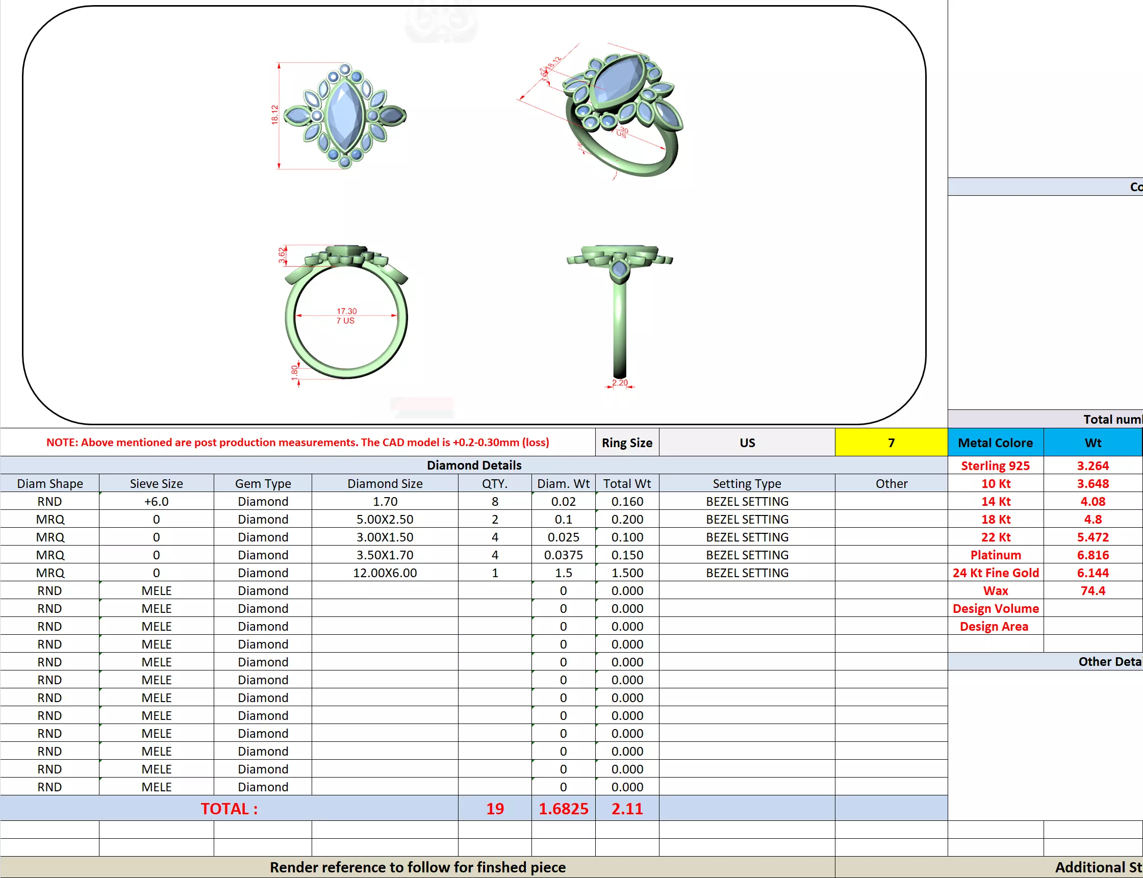 Bezel Set Marquise Round Cluster Diamond Ring 3DM STL Video 3D print model_13