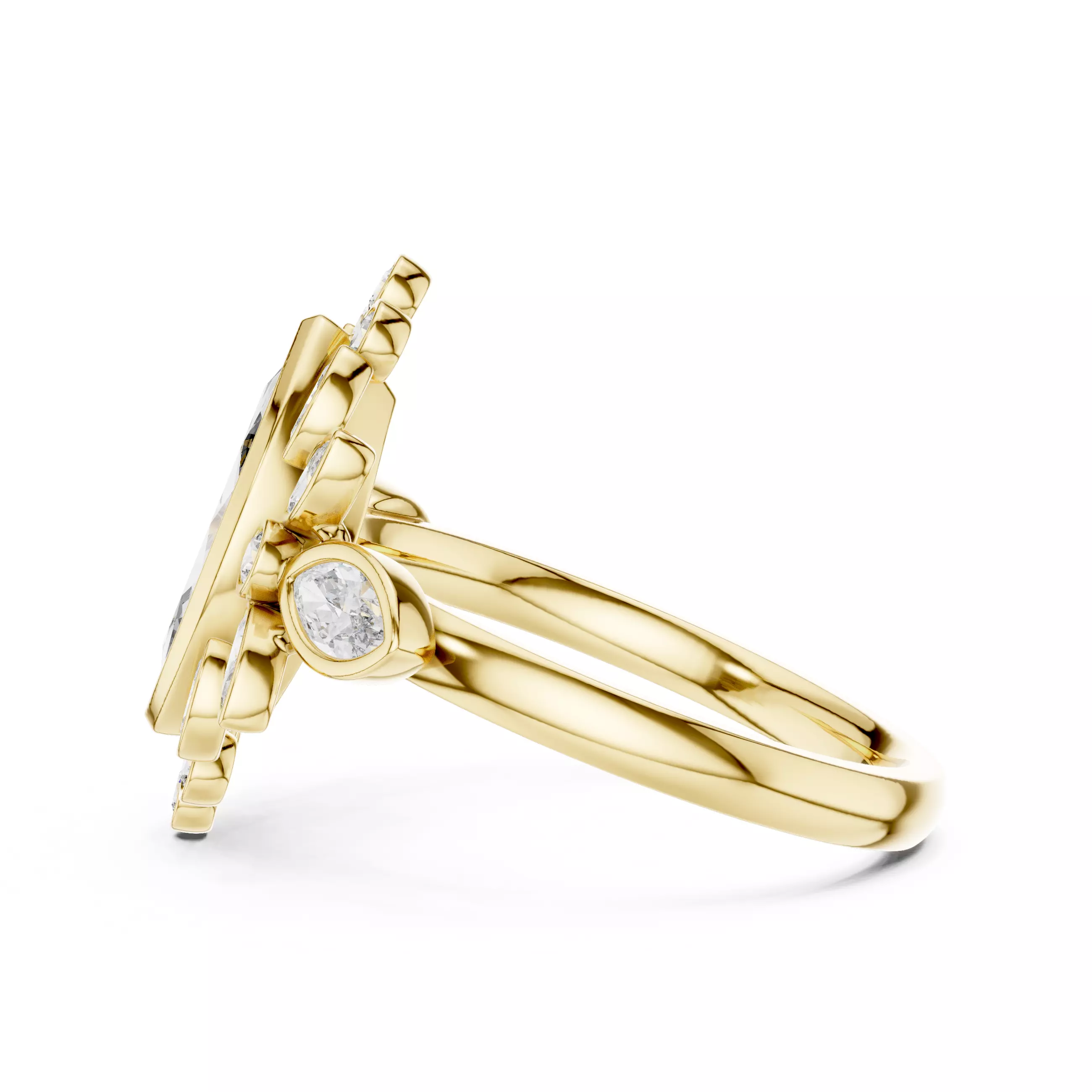 Bezel Set Marquise Round Cluster Diamond Ring 3DM STL Video 3D print model_8