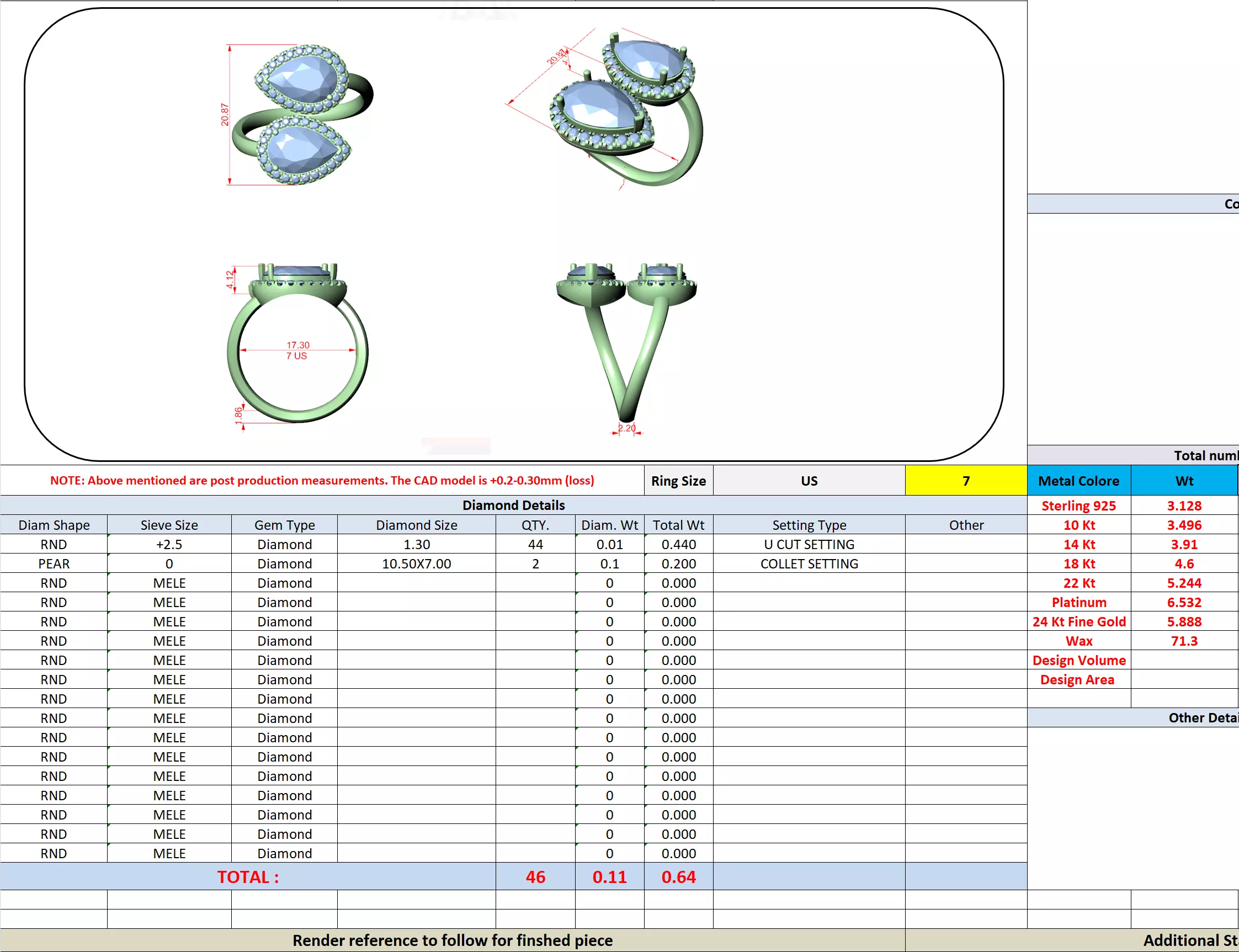 Open Cuff Bypass Pear Cut Diamond Wedding Ring 3DM STL Video 3D print model_13