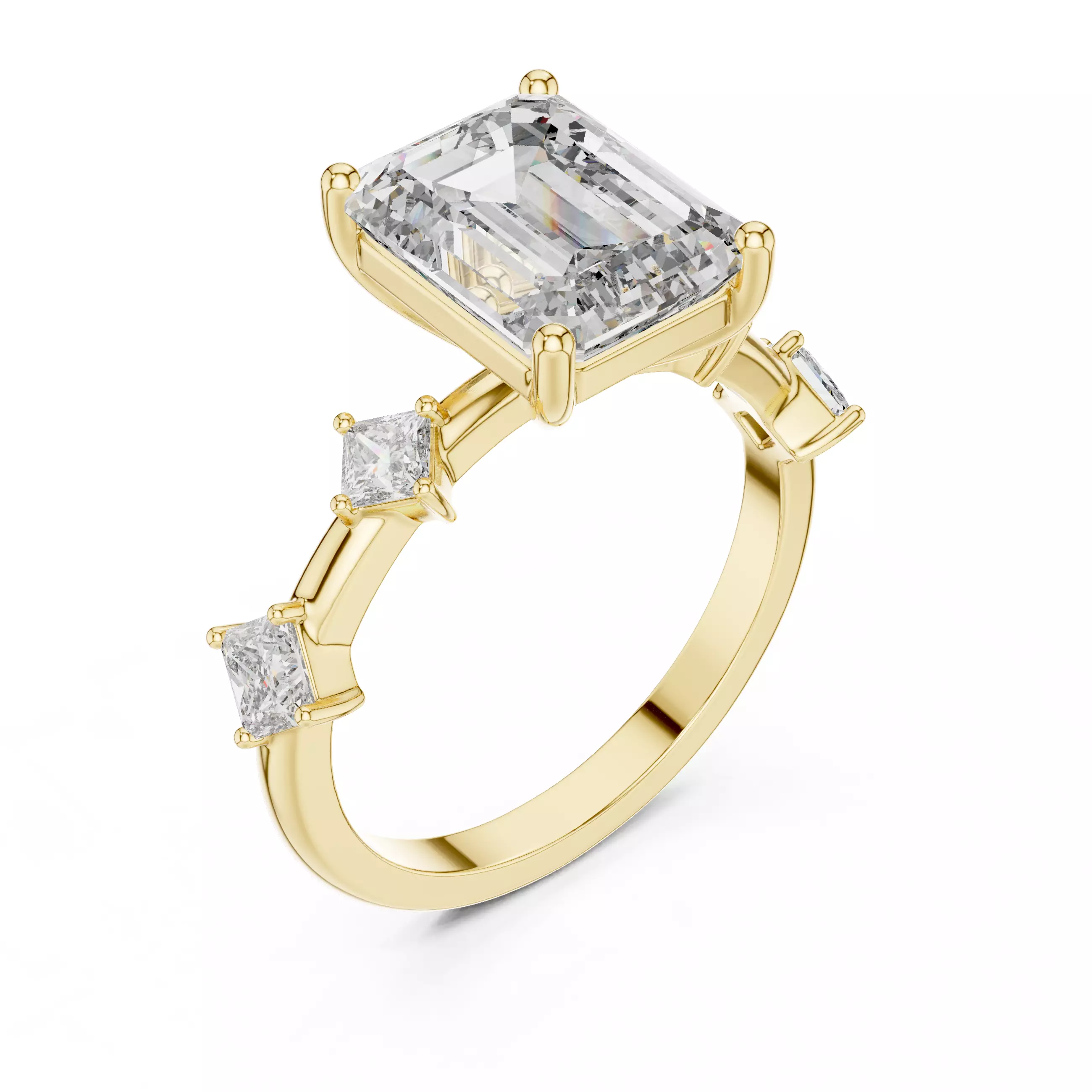 Five Stone Emerald  Princess Cut Engagement Ring 3DM STL Video 3D print model_7