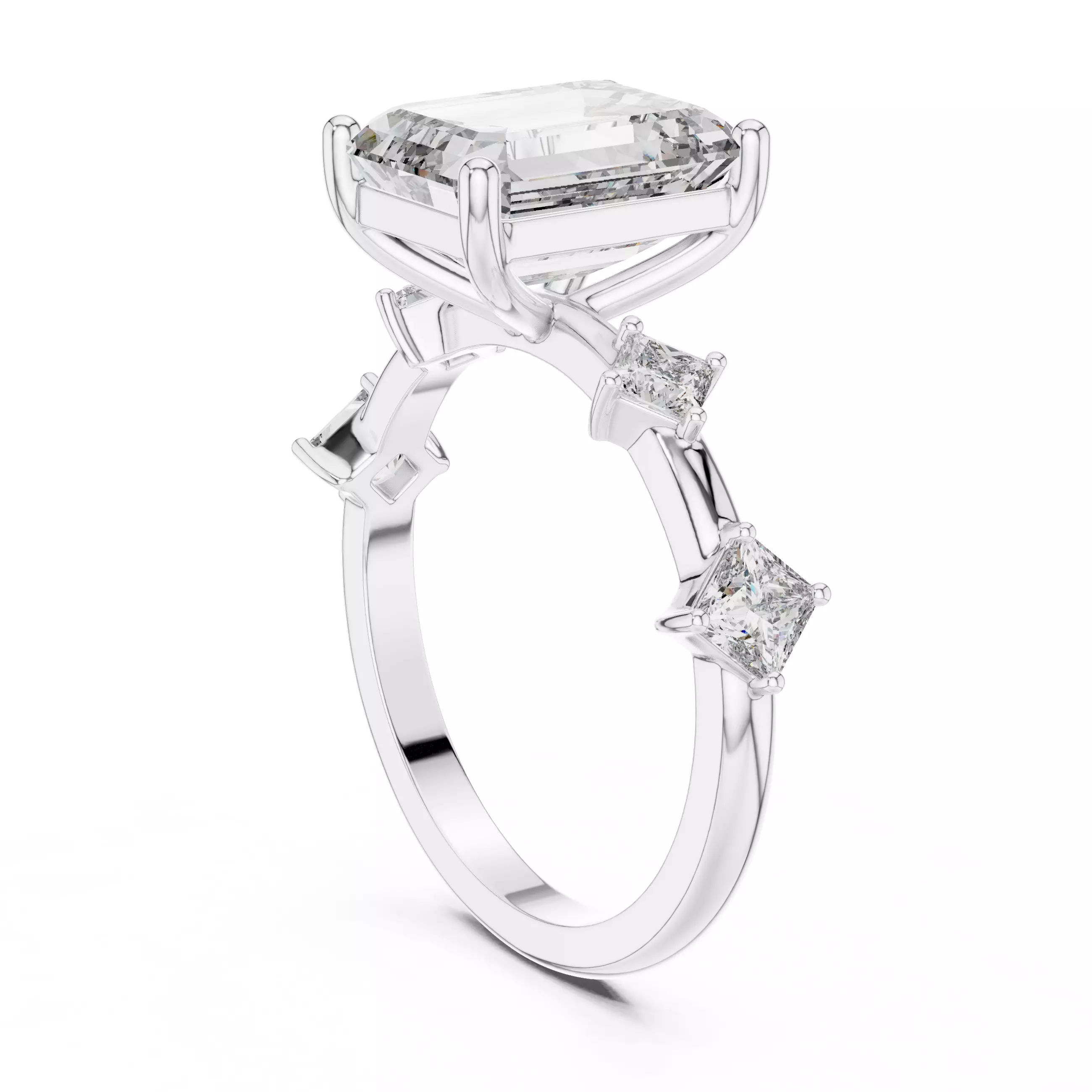 Five Stone Emerald  Princess Cut Engagement Ring 3DM STL Video 3D print model_9