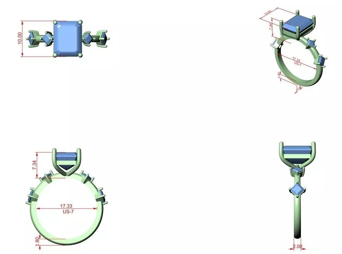 Five Stone Emerald  Princess Cut Engagement Ring 3DM STL Video 3D print model_12