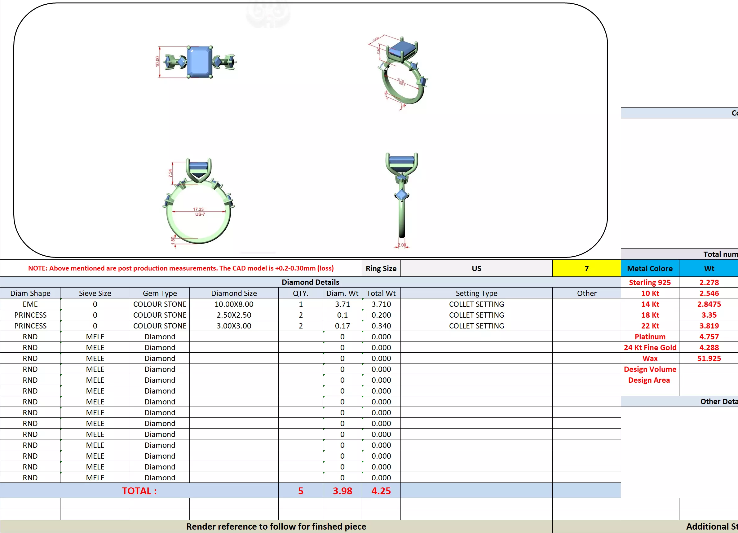 Five Stone Emerald  Princess Cut Engagement Ring 3DM STL Video 3D print model_13