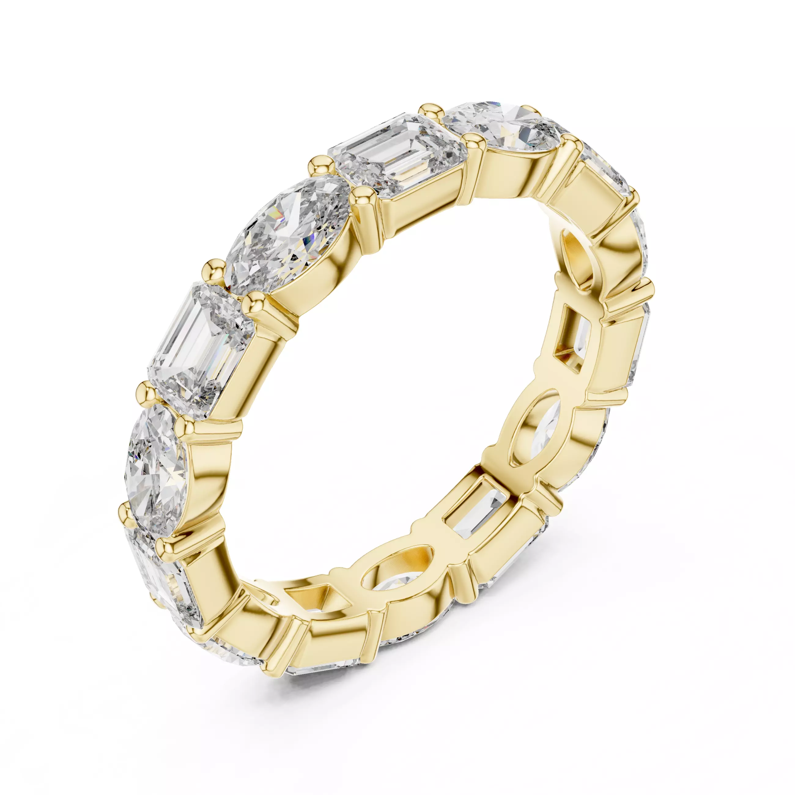 East West Oval Emerald Cut Diamond Wedding Band 3DM STL Video 3D print model_7