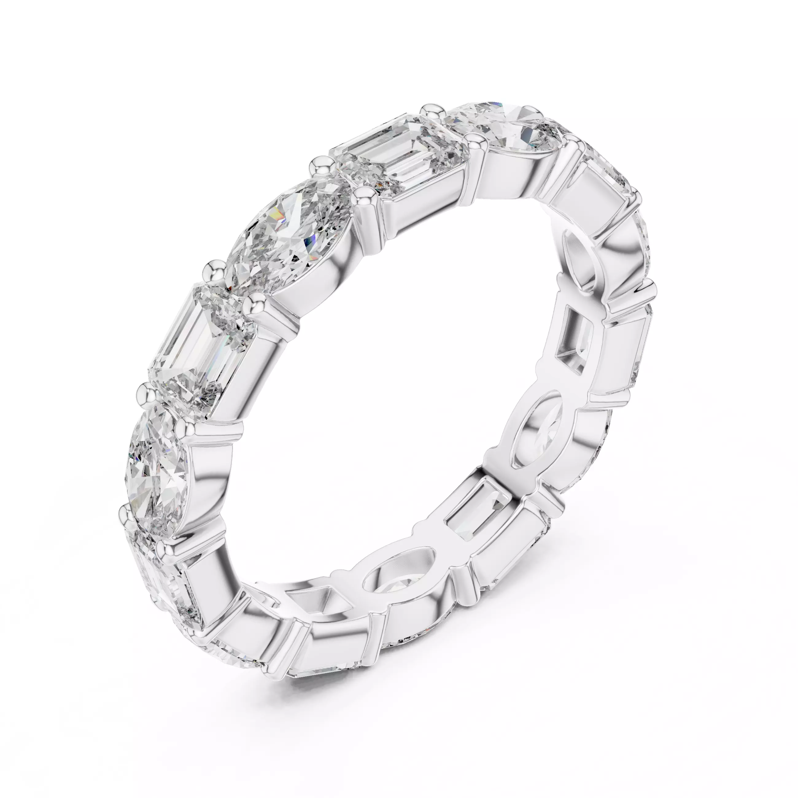 East West Oval Emerald Cut Diamond Wedding Band 3DM STL Video 3D print model_10