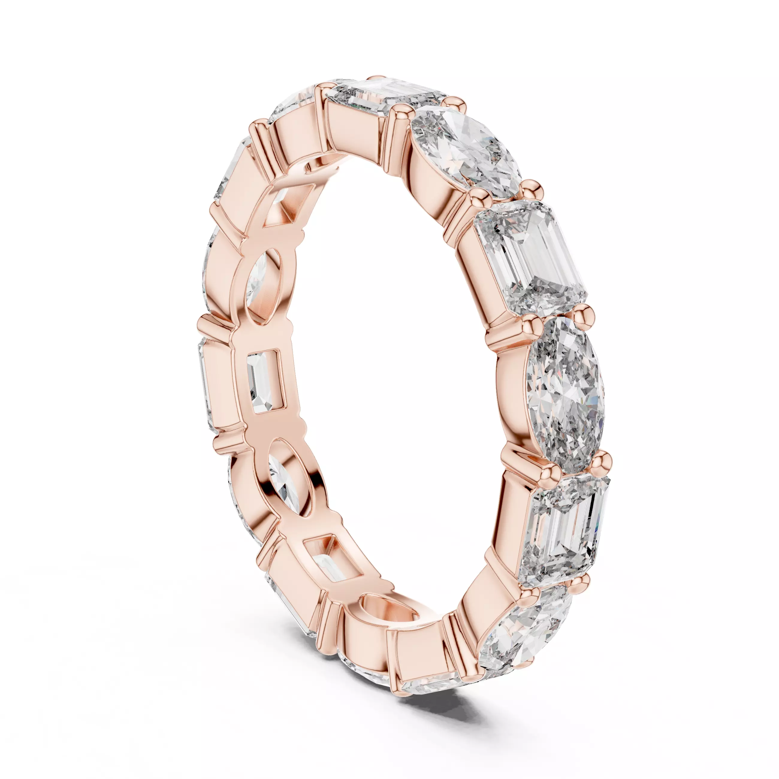 East West Oval Emerald Cut Diamond Wedding Band 3DM STL Video 3D print model_3