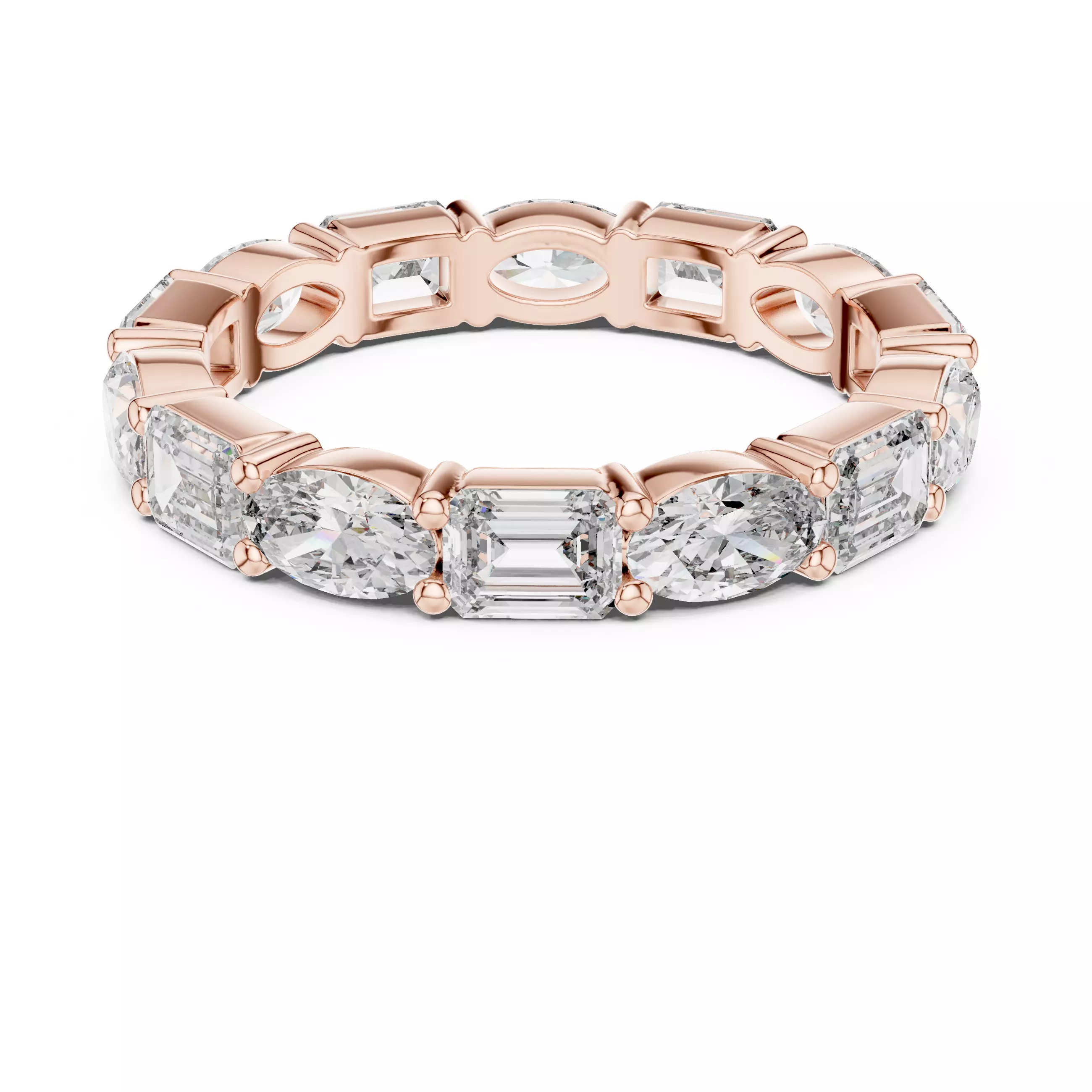 East West Oval Emerald Cut Diamond Wedding Band 3DM STL Video 3D print model_5