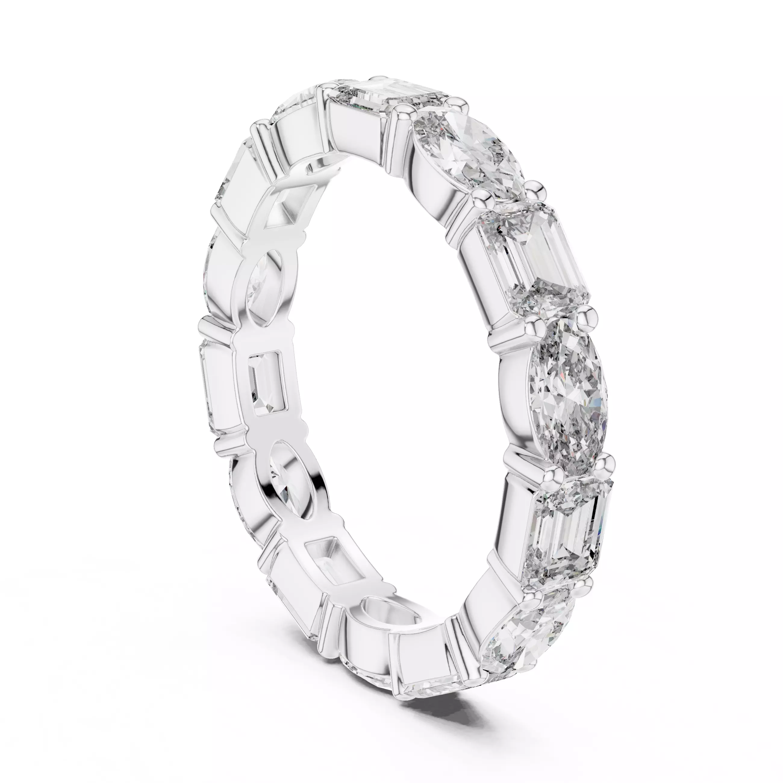 East West Oval Emerald Cut Diamond Wedding Band 3DM STL Video 3D print model_9