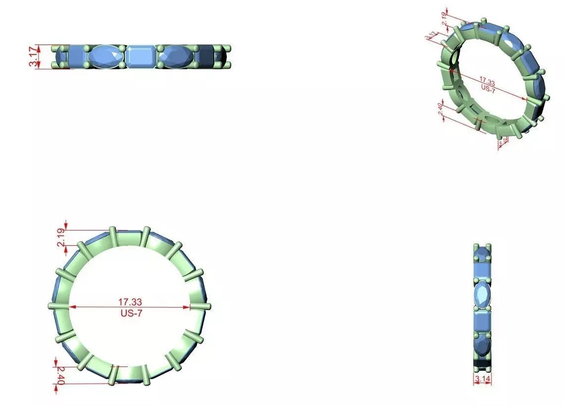 East West Oval Emerald Cut Diamond Wedding Band 3DM STL Video 3D print model_12