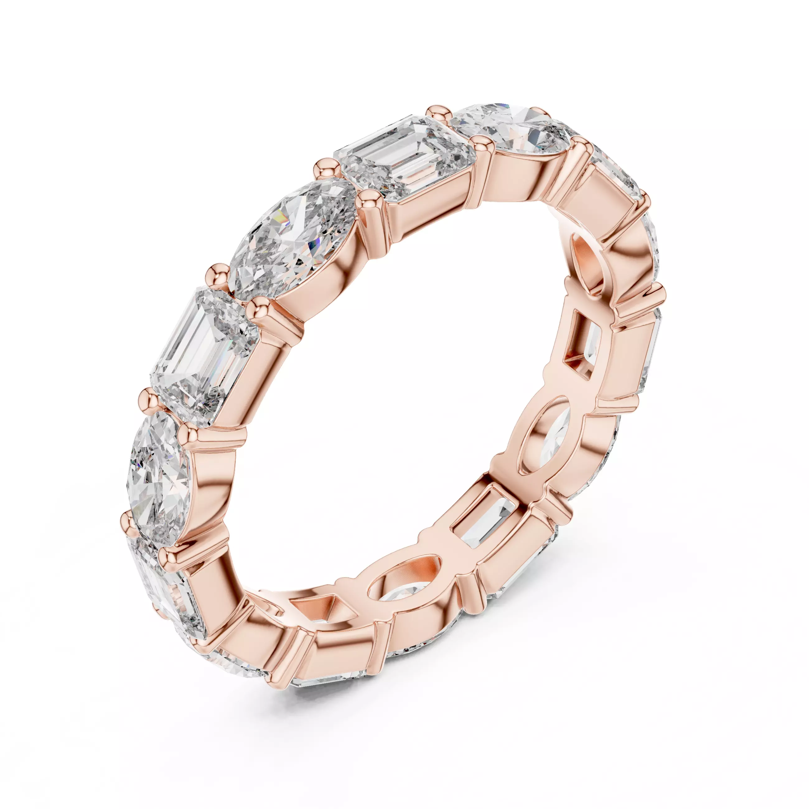 East West Oval Emerald Cut Diamond Wedding Band 3DM STL Video 3D print model_4