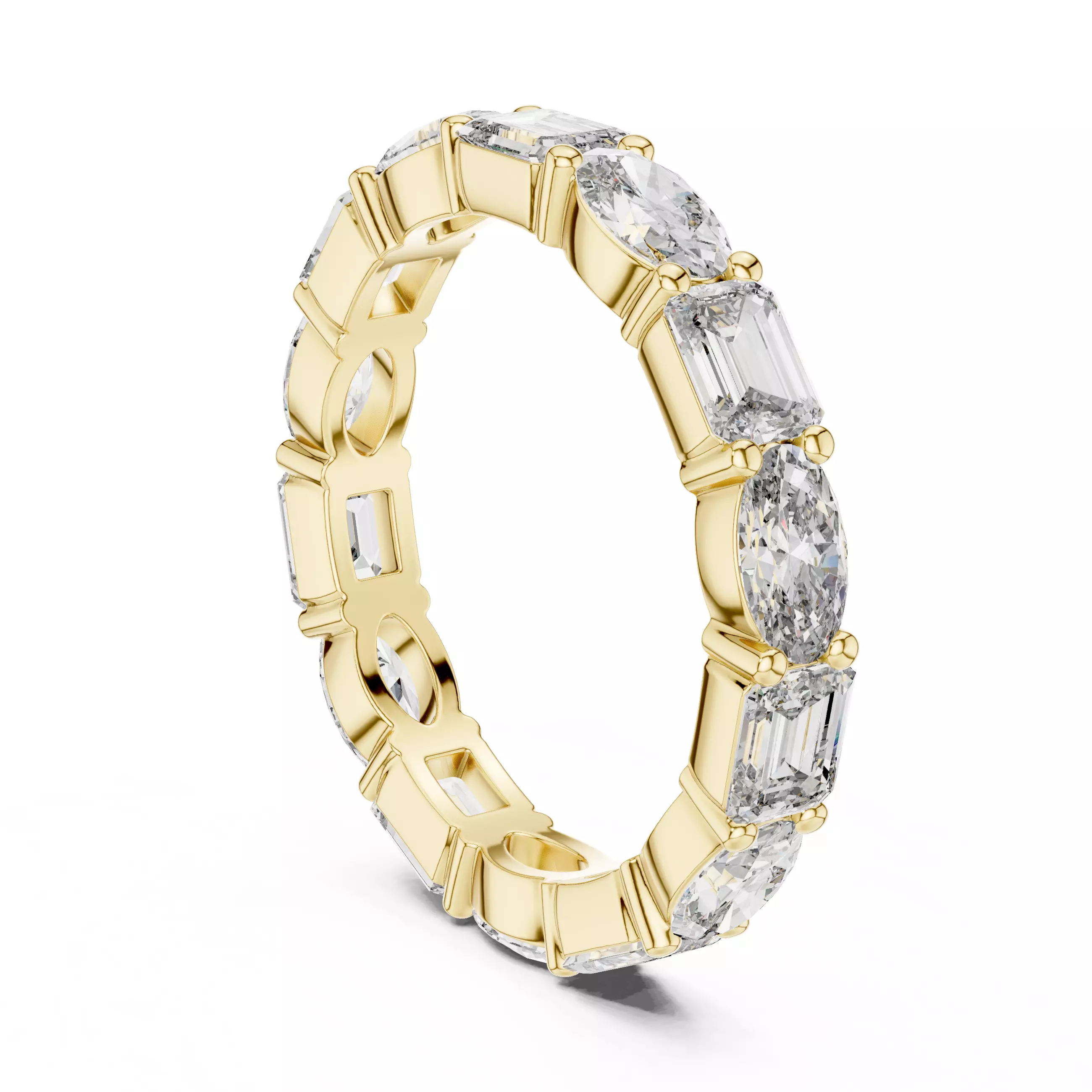 East West Oval Emerald Cut Diamond Wedding Band 3DM STL Video 3D print model_6