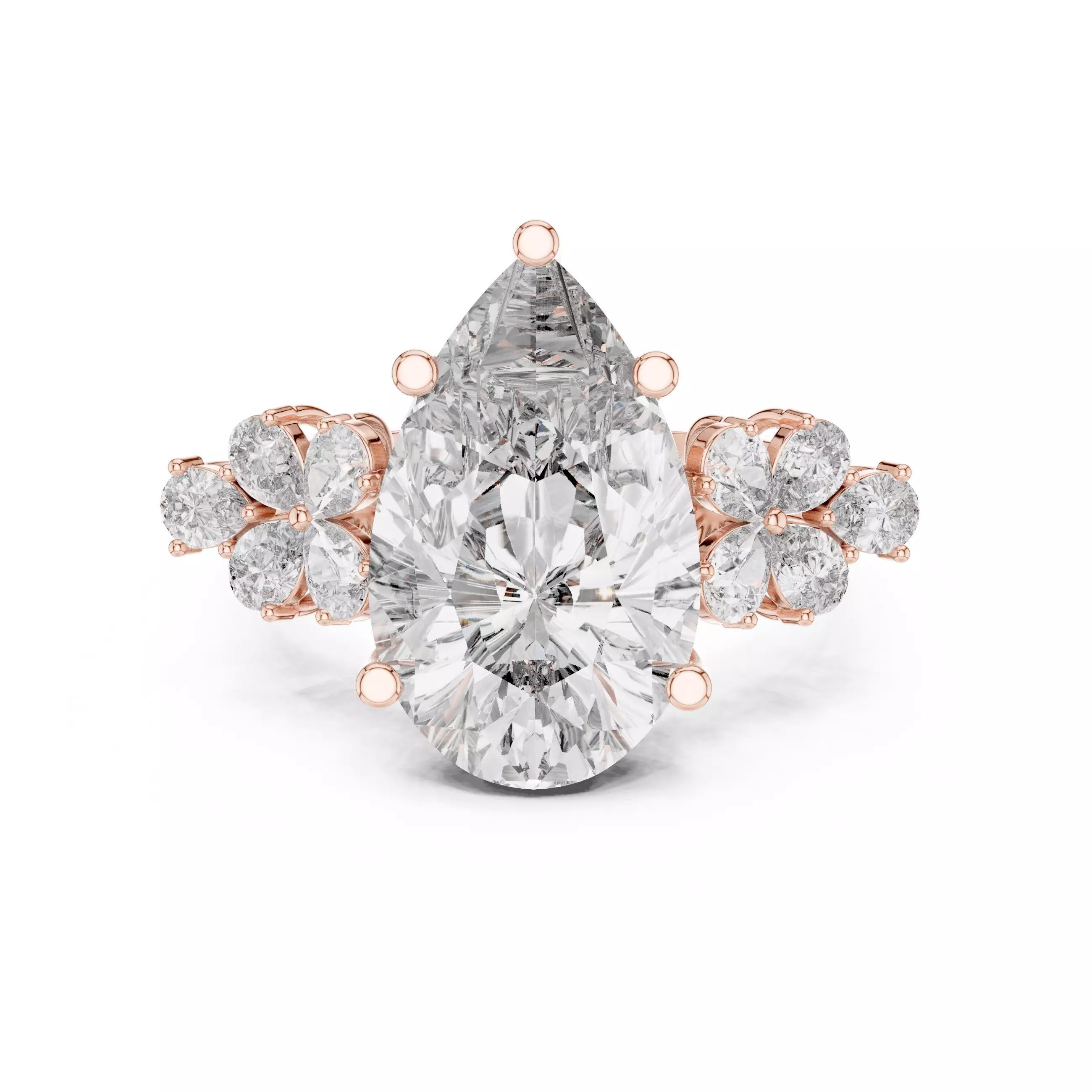 Pear Cut Cluster Diamond Engagement Wedding Ring 3DM STL Video 3D print model_0