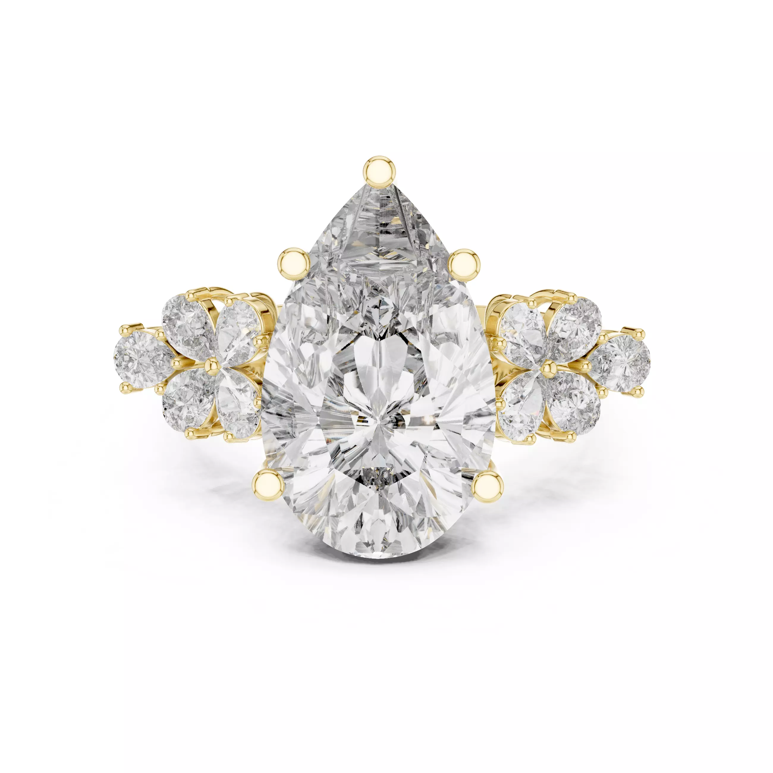 Pear Cut Cluster Diamond Engagement Wedding Ring 3DM STL Video 3D print model_1