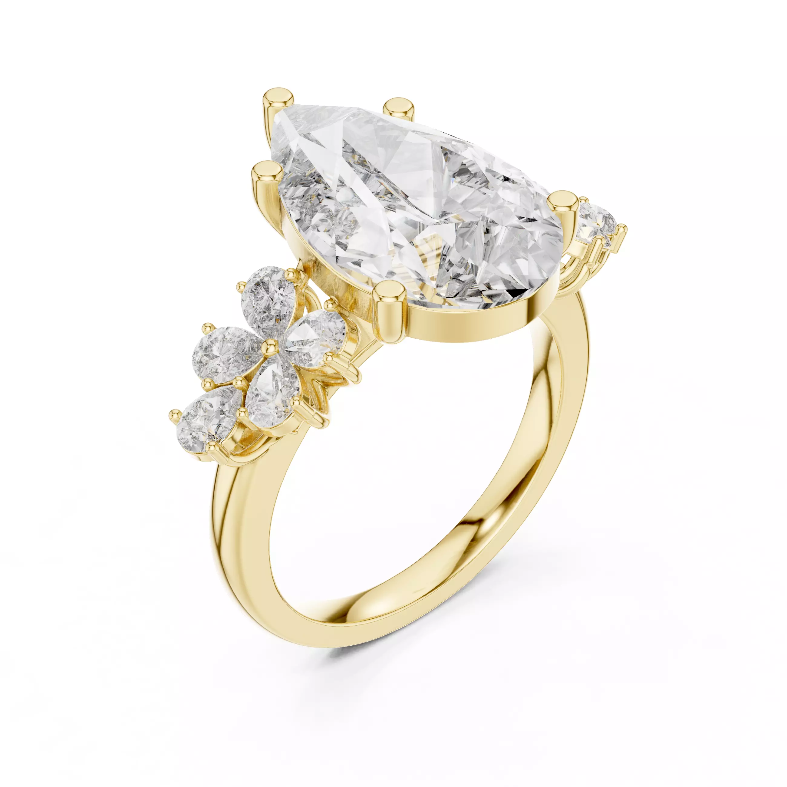 Pear Cut Cluster Diamond Engagement Wedding Ring 3DM STL Video 3D print model_7