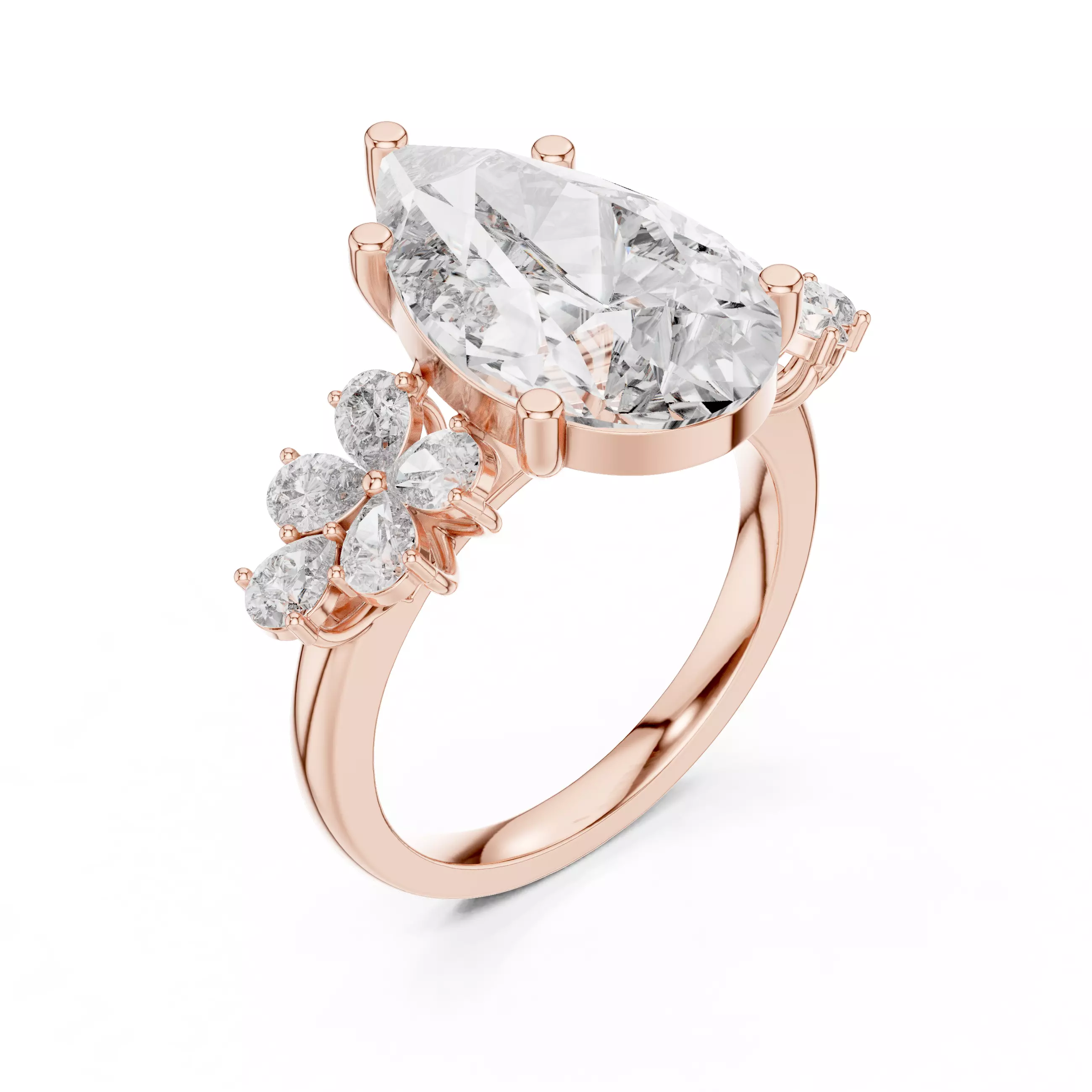 Pear Cut Cluster Diamond Engagement Wedding Ring 3DM STL Video 3D print model_4