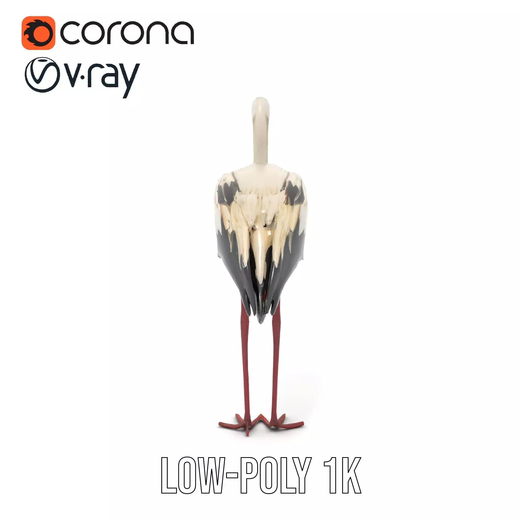 Elegant White Stork model pack Low-poly 3D model_24