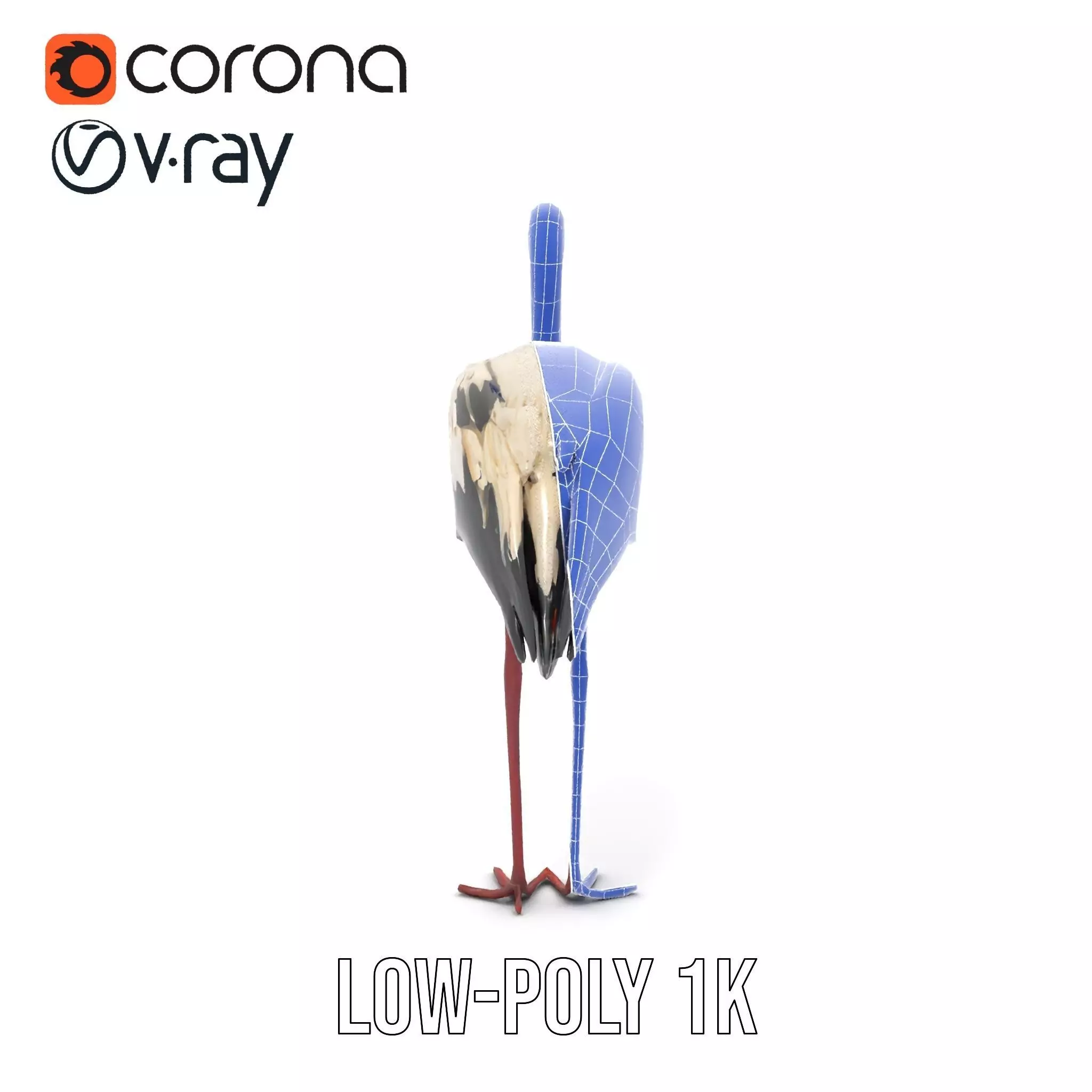 Elegant White Stork model pack Low-poly 3D model_31