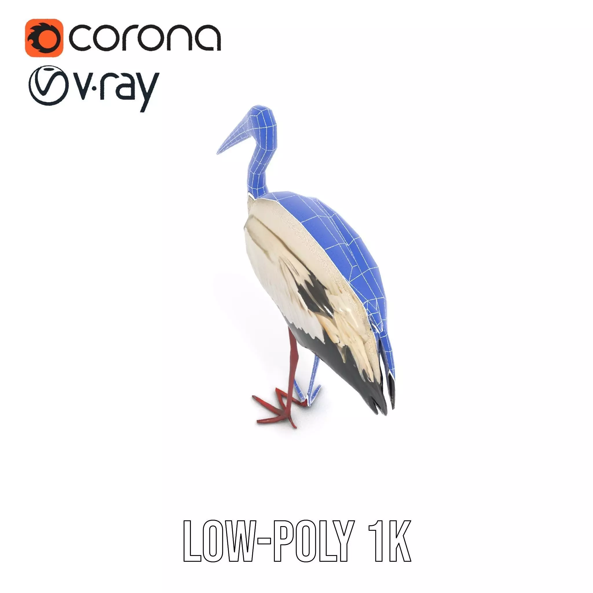 Elegant White Stork model pack Low-poly 3D model_27