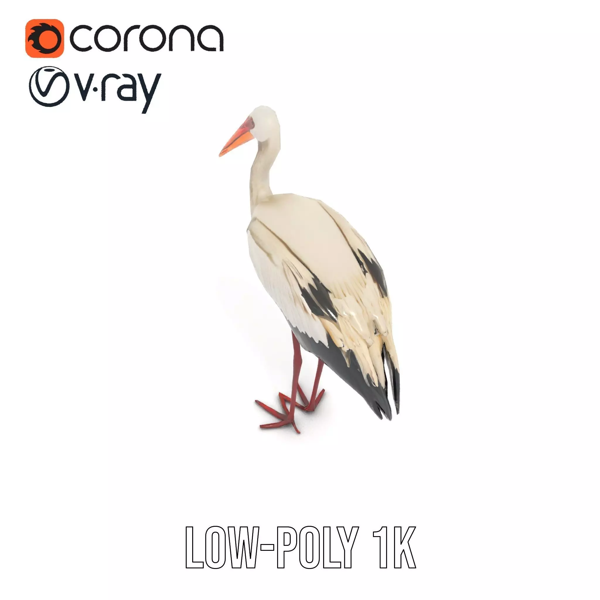 Elegant White Stork model pack Low-poly 3D model_15