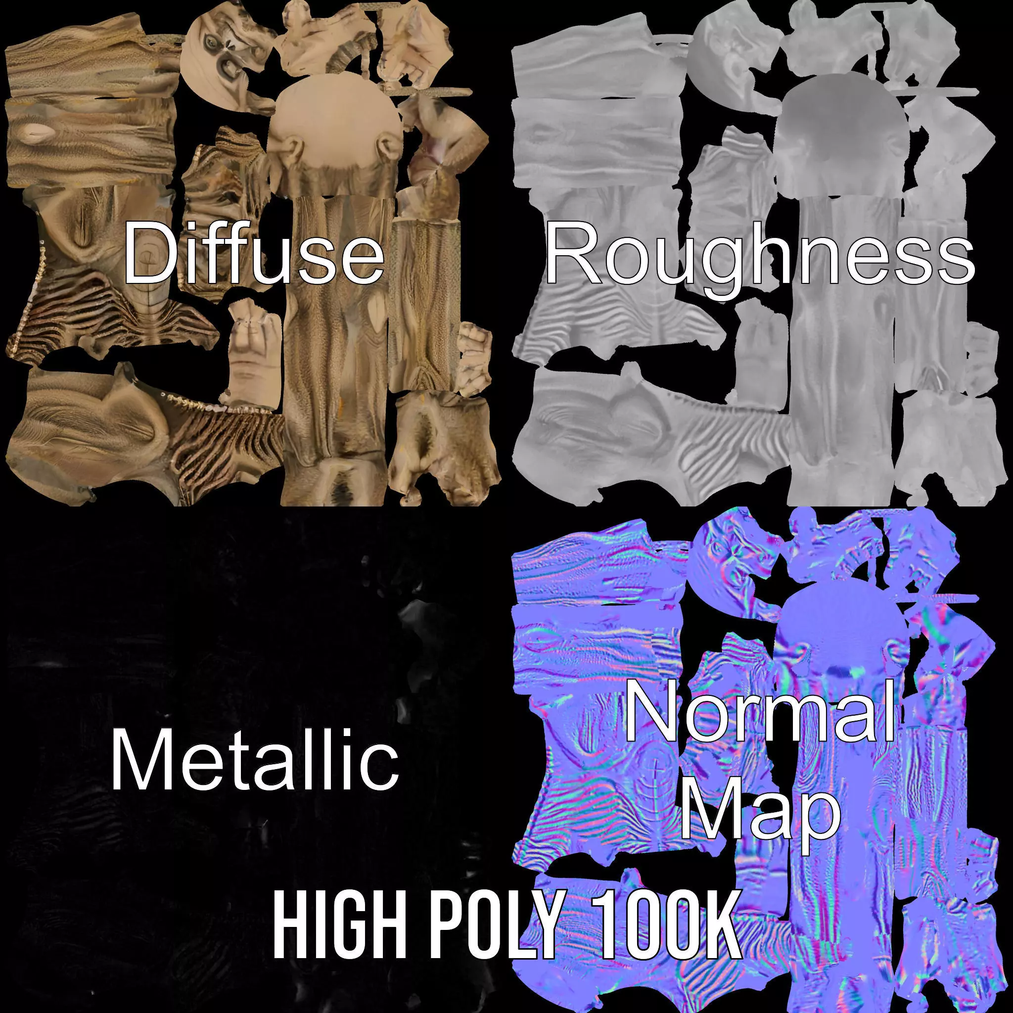 Alien Skeletal Figure model pack Low-poly 3D model_4