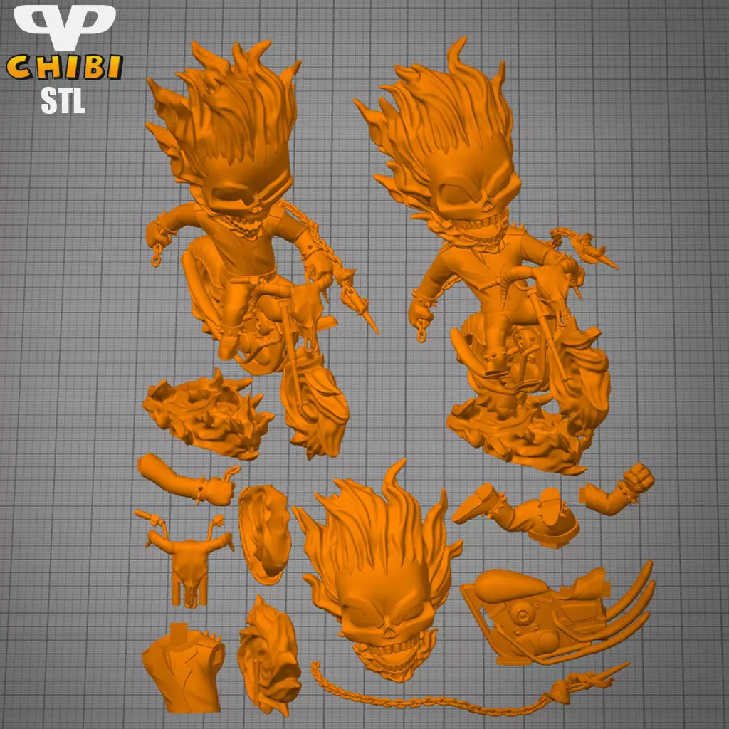 Ghost Rider Chibi STL for 3D Printing ChibiSTL 3DXM 3D print model_2