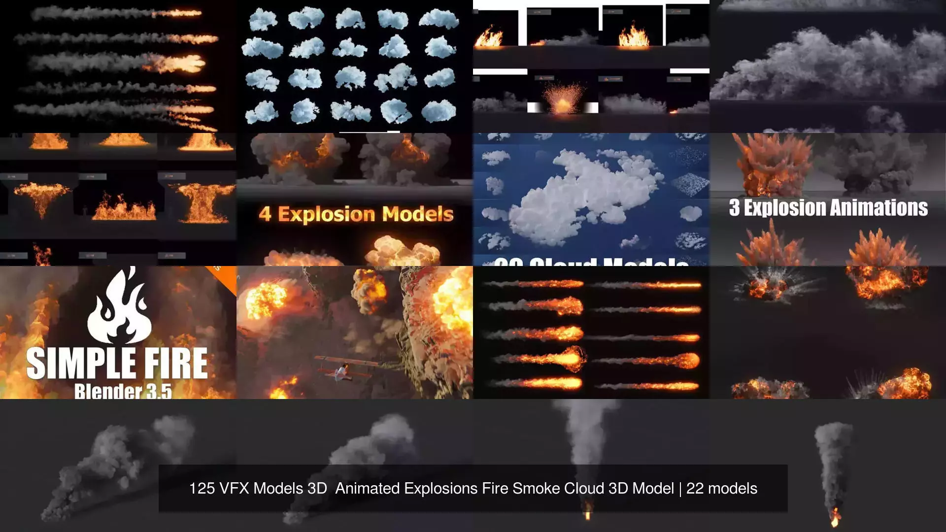 125 VFX Models 3D Animated Explosions Fire Smoke Cloud 3D Model 3D Model Collection_0