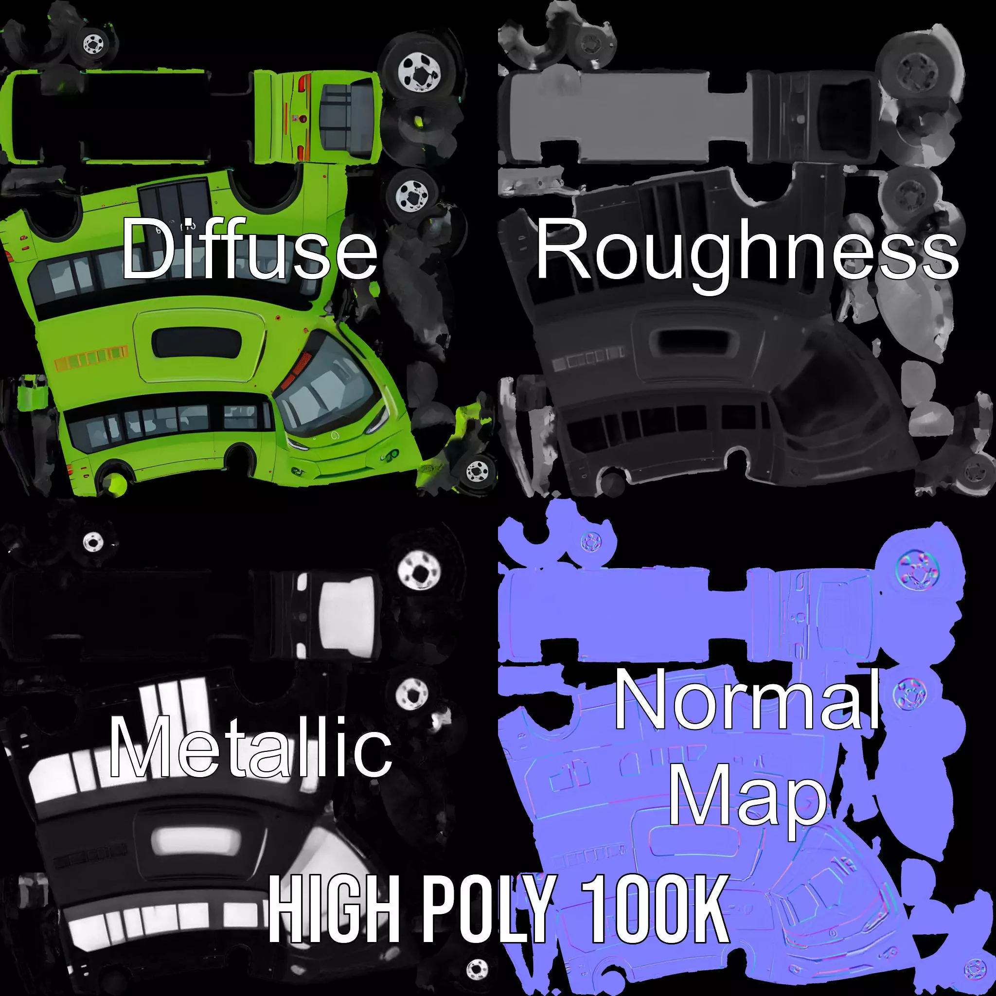 Lime Green Bus model pack Low-poly 3D model_4