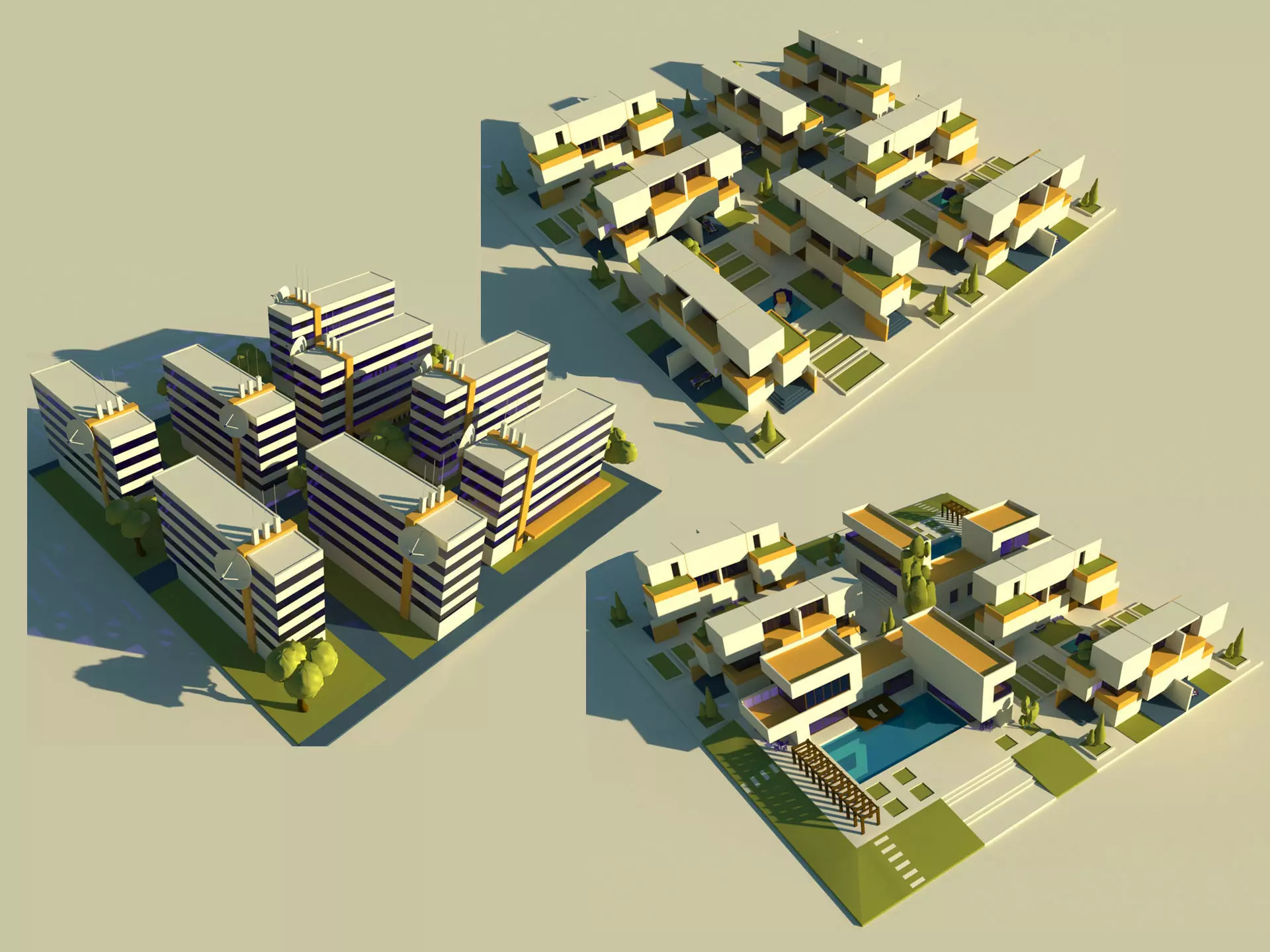 Low Poly Futuristic City Pack Buildings  Vehicles Trees  Low-poly 3D model_9