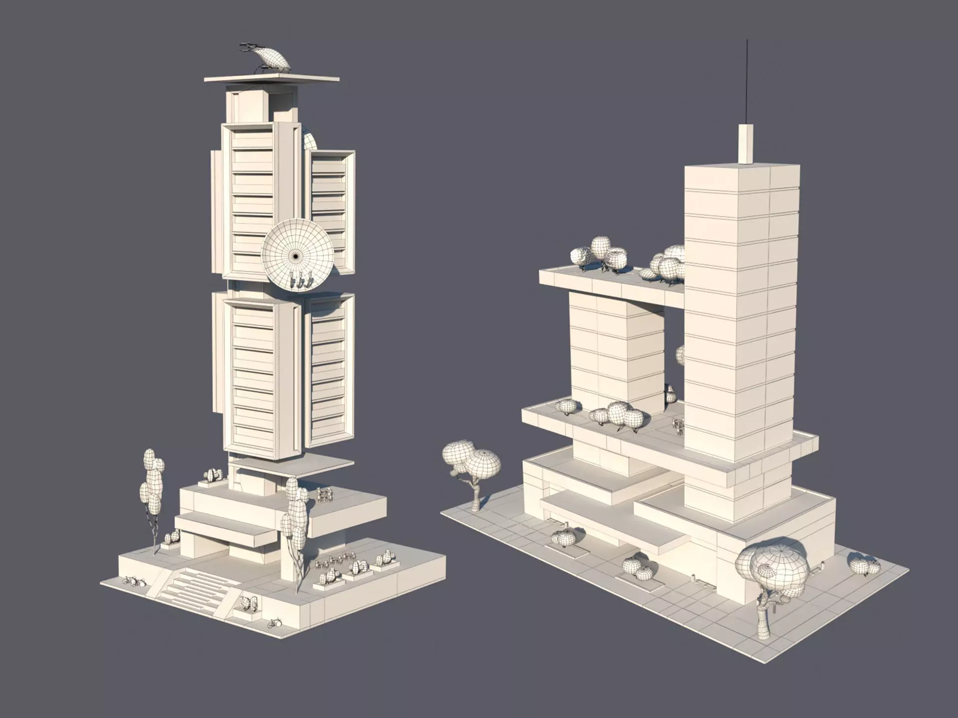 Low Poly Futuristic City Pack Buildings  Vehicles Trees  Low-poly 3D model_12