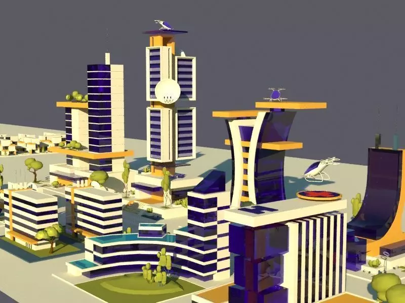Low Poly Futuristic City Pack Buildings  Vehicles Trees  Low-poly 3D model_10