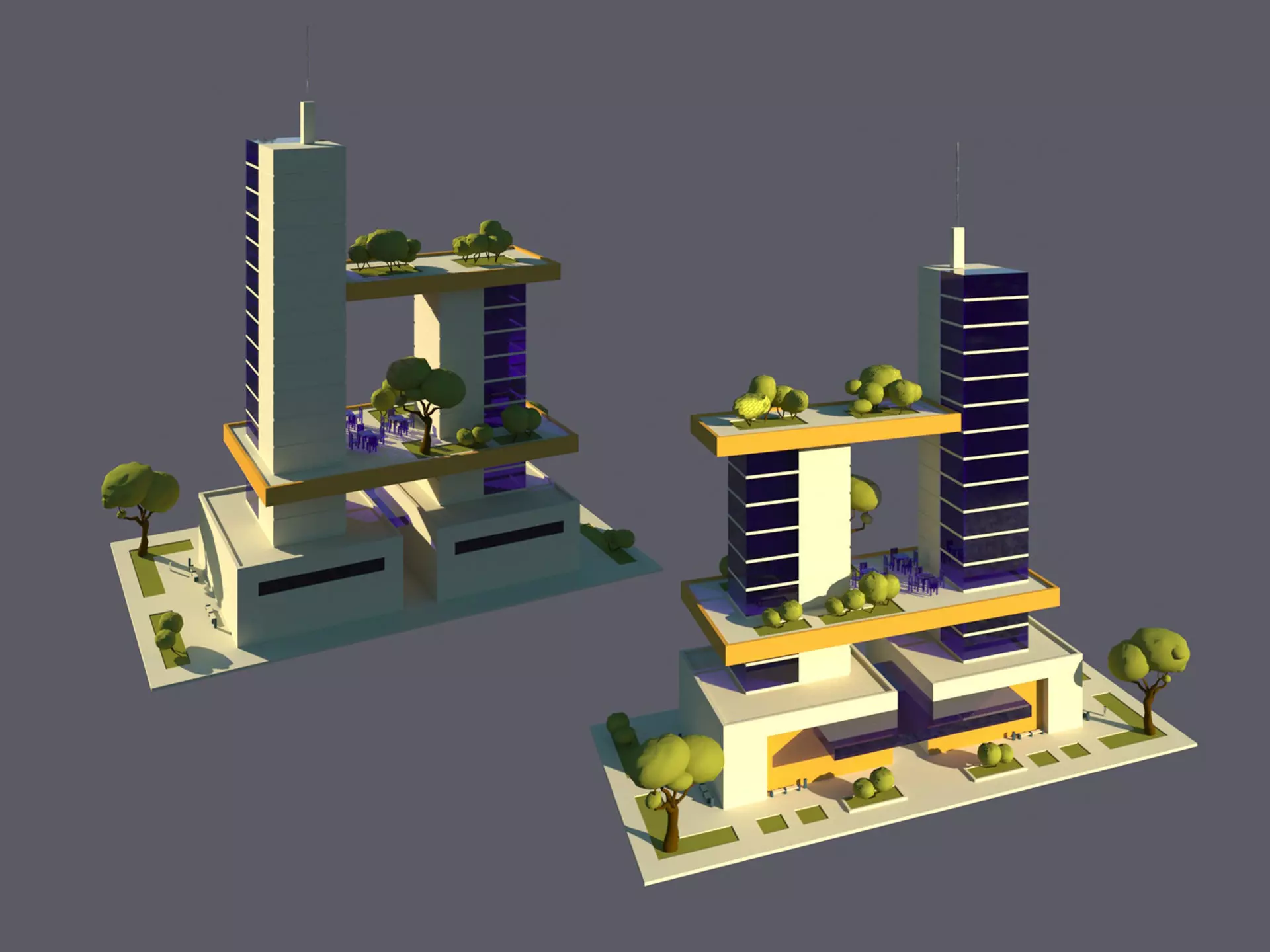 Low Poly Futuristic City Pack Buildings  Vehicles Trees  Low-poly 3D model_4