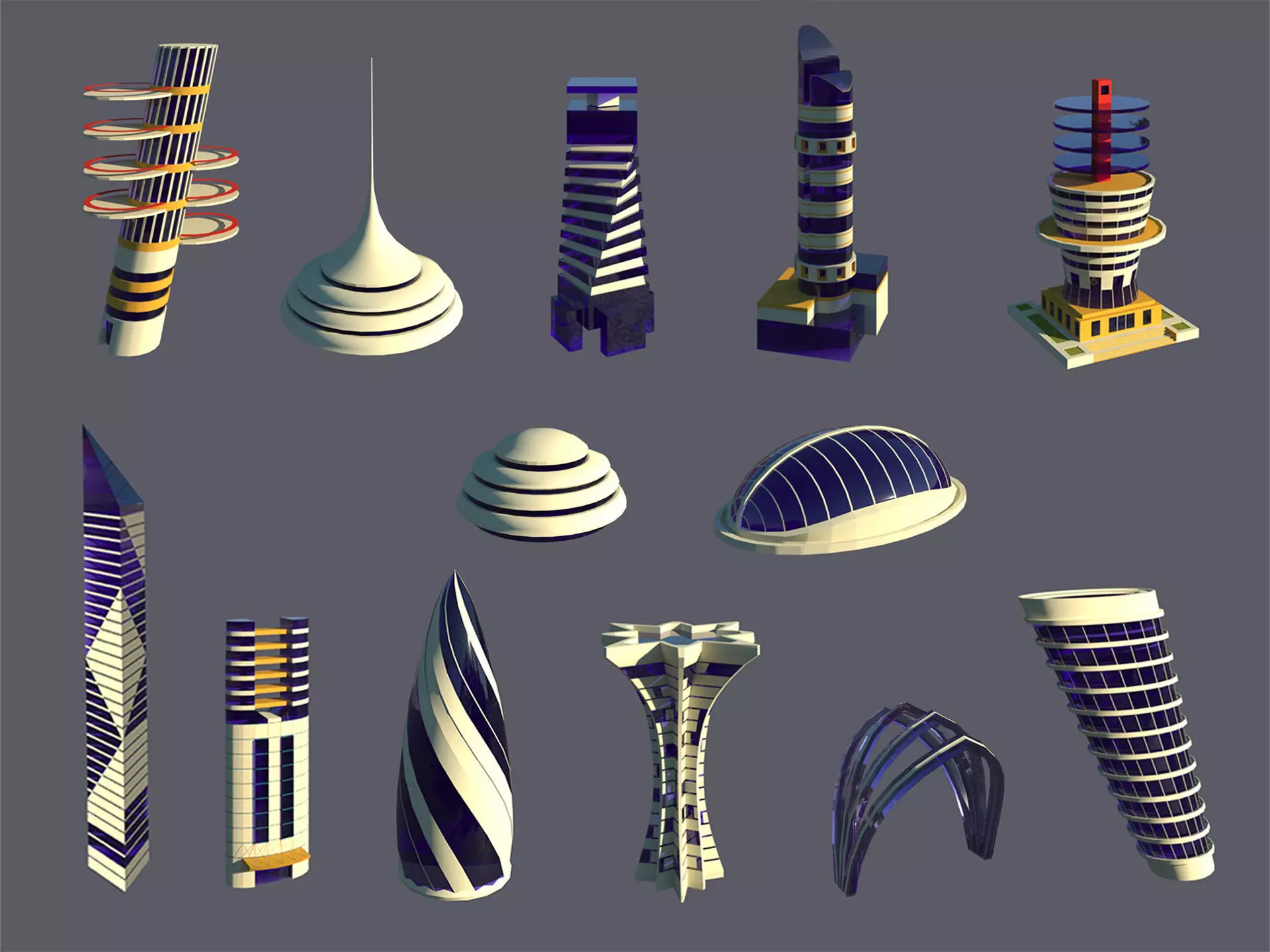 Low Poly Futuristic City Pack Buildings  Vehicles Trees  Low-poly 3D model_3