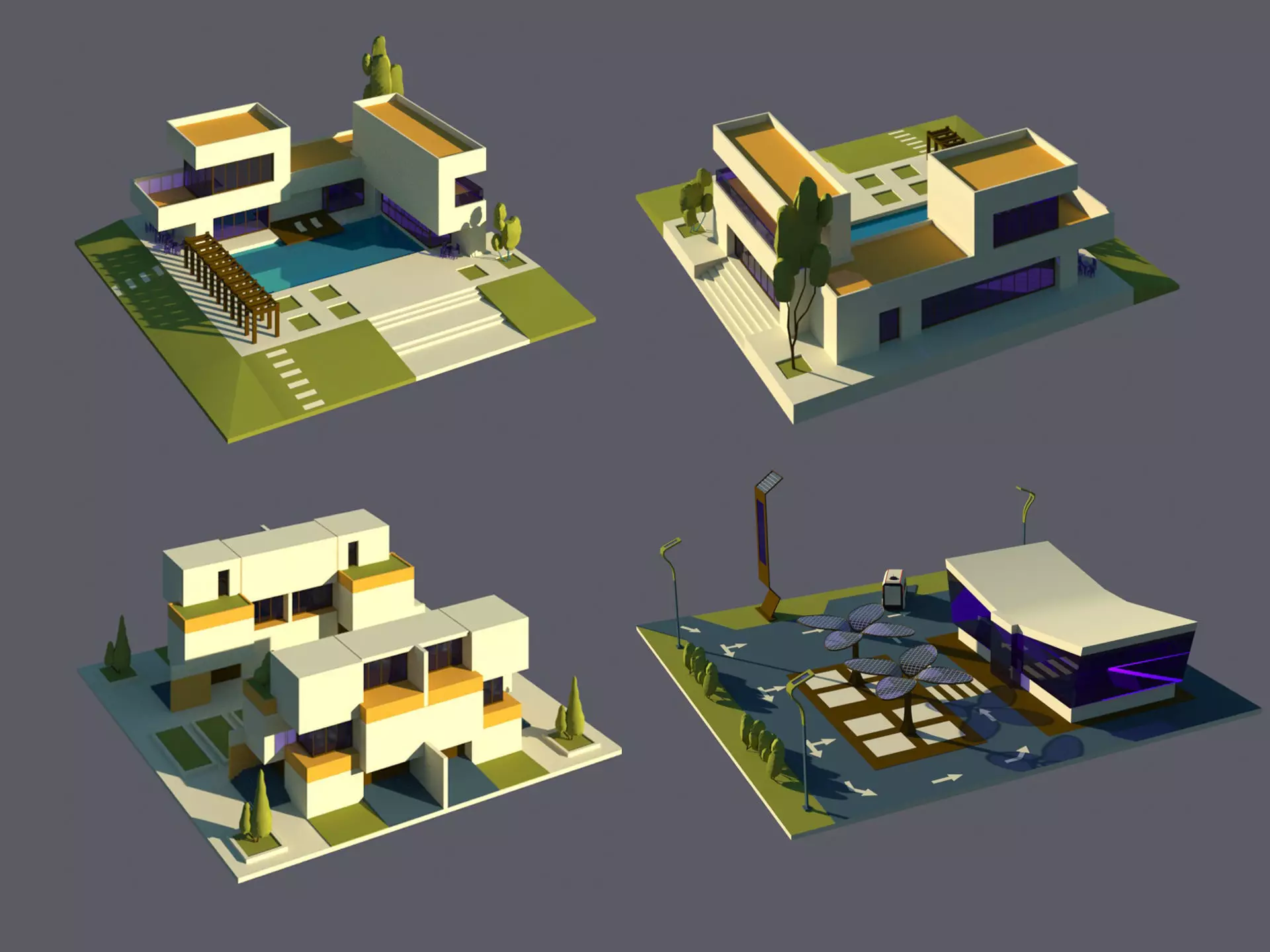 Low Poly Futuristic City Pack Buildings  Vehicles Trees  Low-poly 3D model_8
