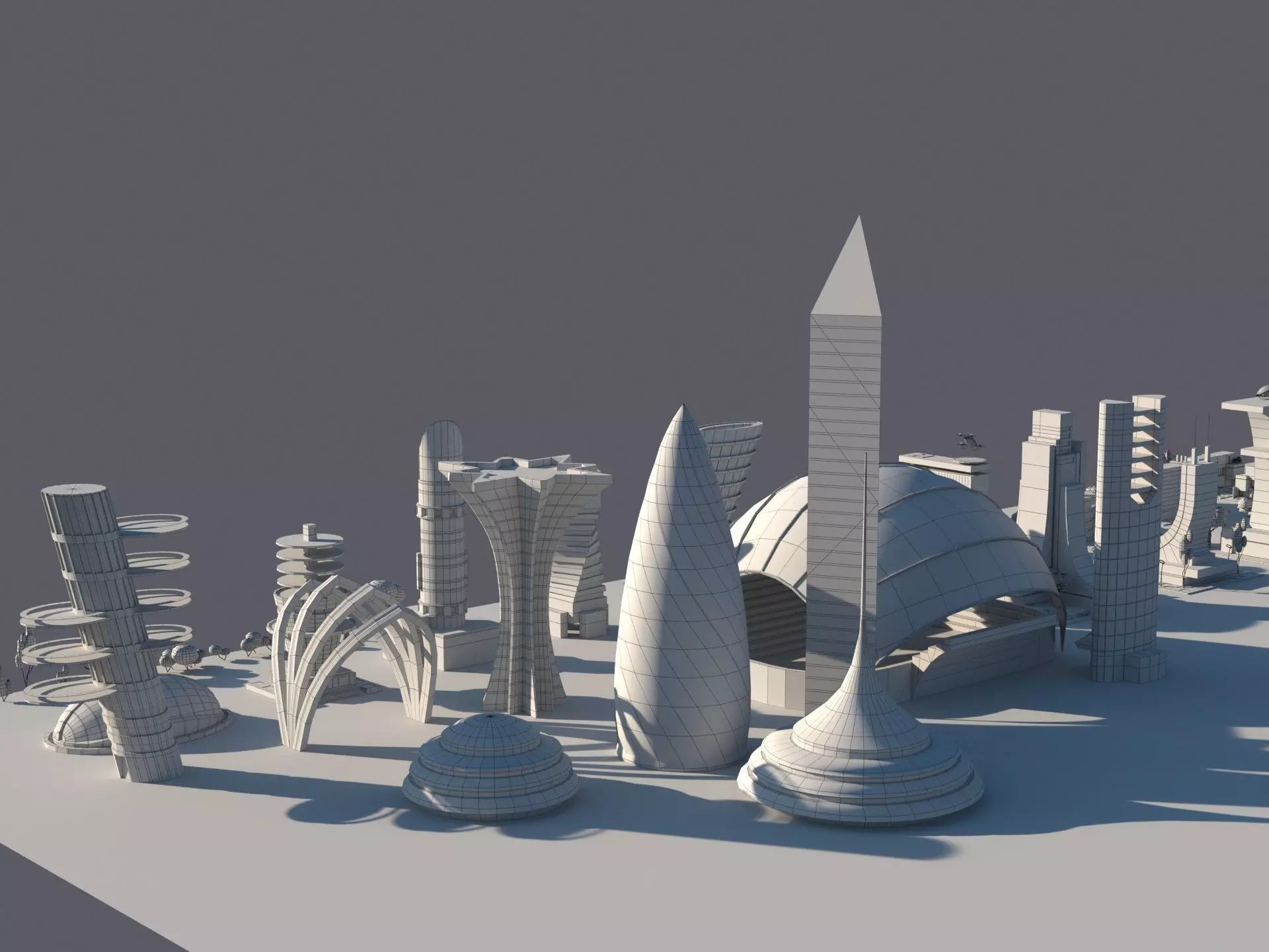 Low Poly Futuristic City Pack Buildings  Vehicles Trees  Low-poly 3D model_13