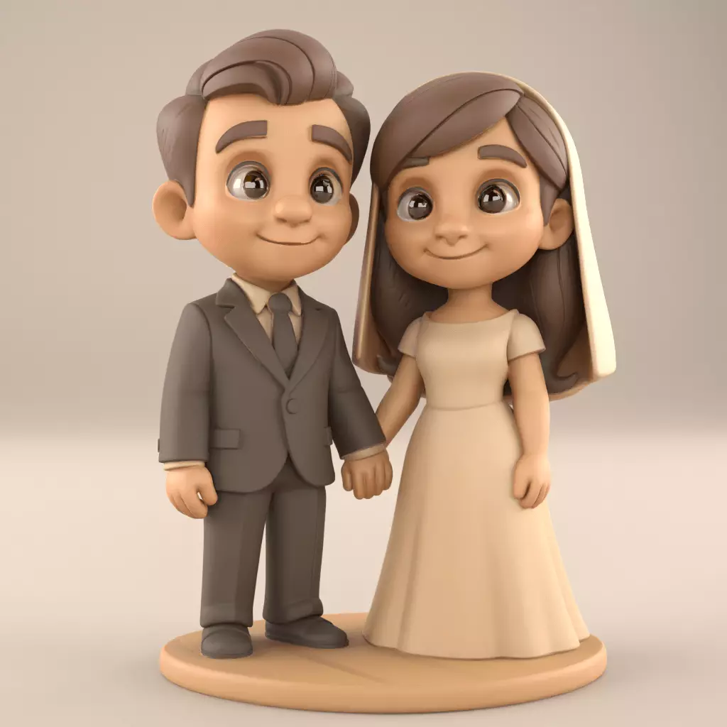 Charming Wedding Couple 3D STL File for Printing 3D print model