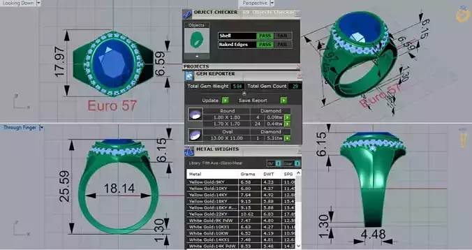 White Gold Ruby and Diamond stl 3dm Ring Model jr00204