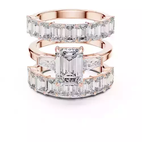 Emerald Taper Baguette Three Piece Bridal Ring Set 3DM STL Video 3D print model