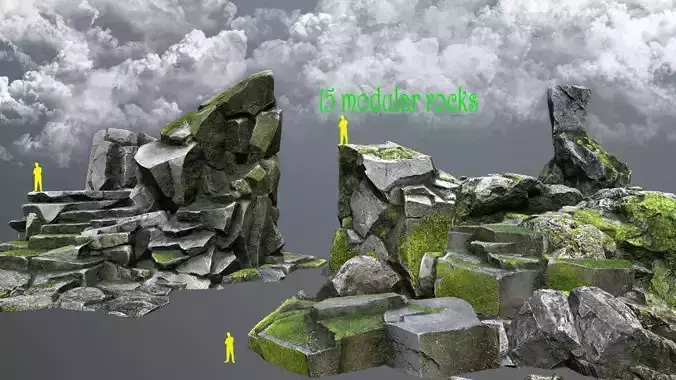 mossy rocks Low-poly 3D model